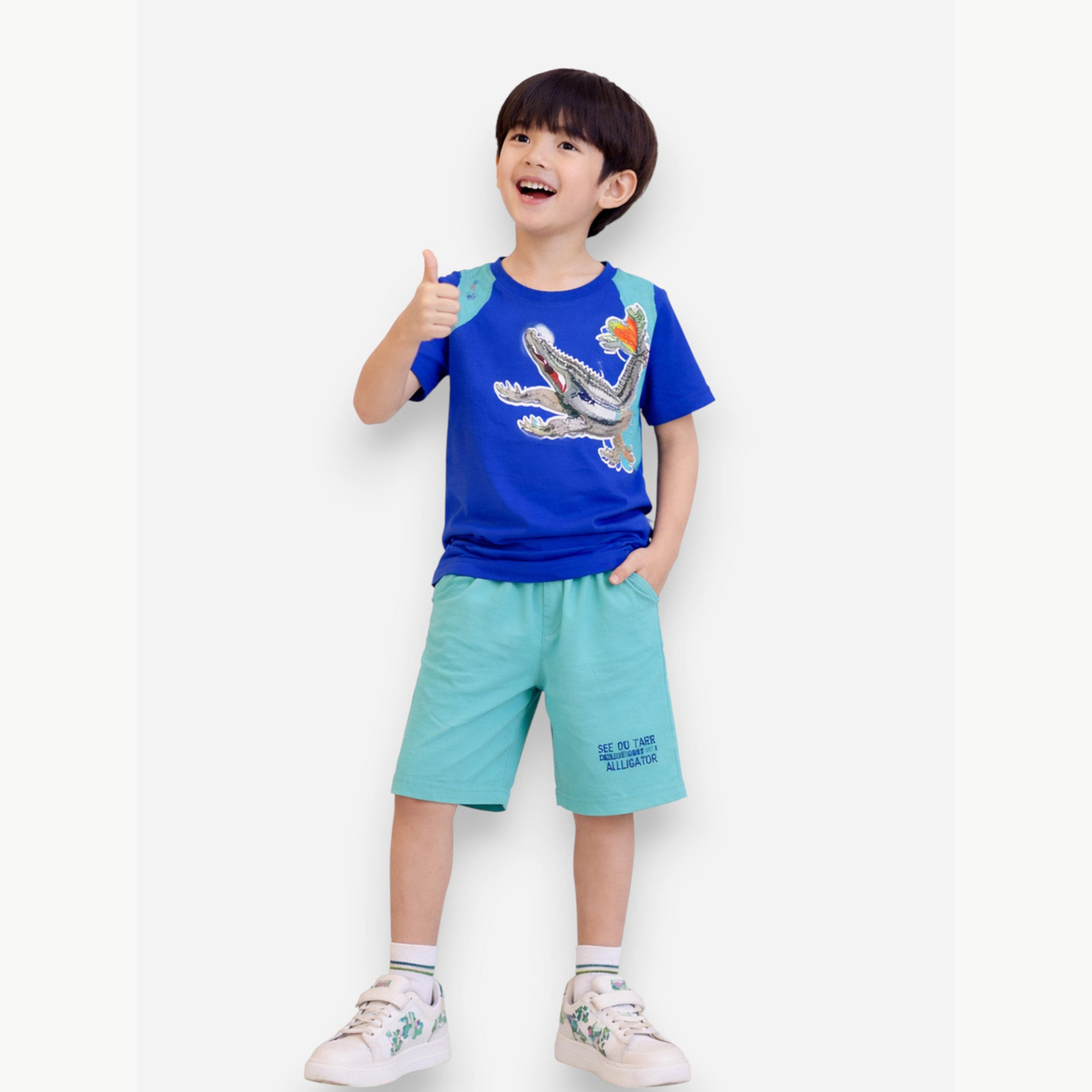 مجموعة من شورت وتيشيرت بطبعة جرافيك تمساح للأولاد-boys-clothing-setsandcoords-image-2