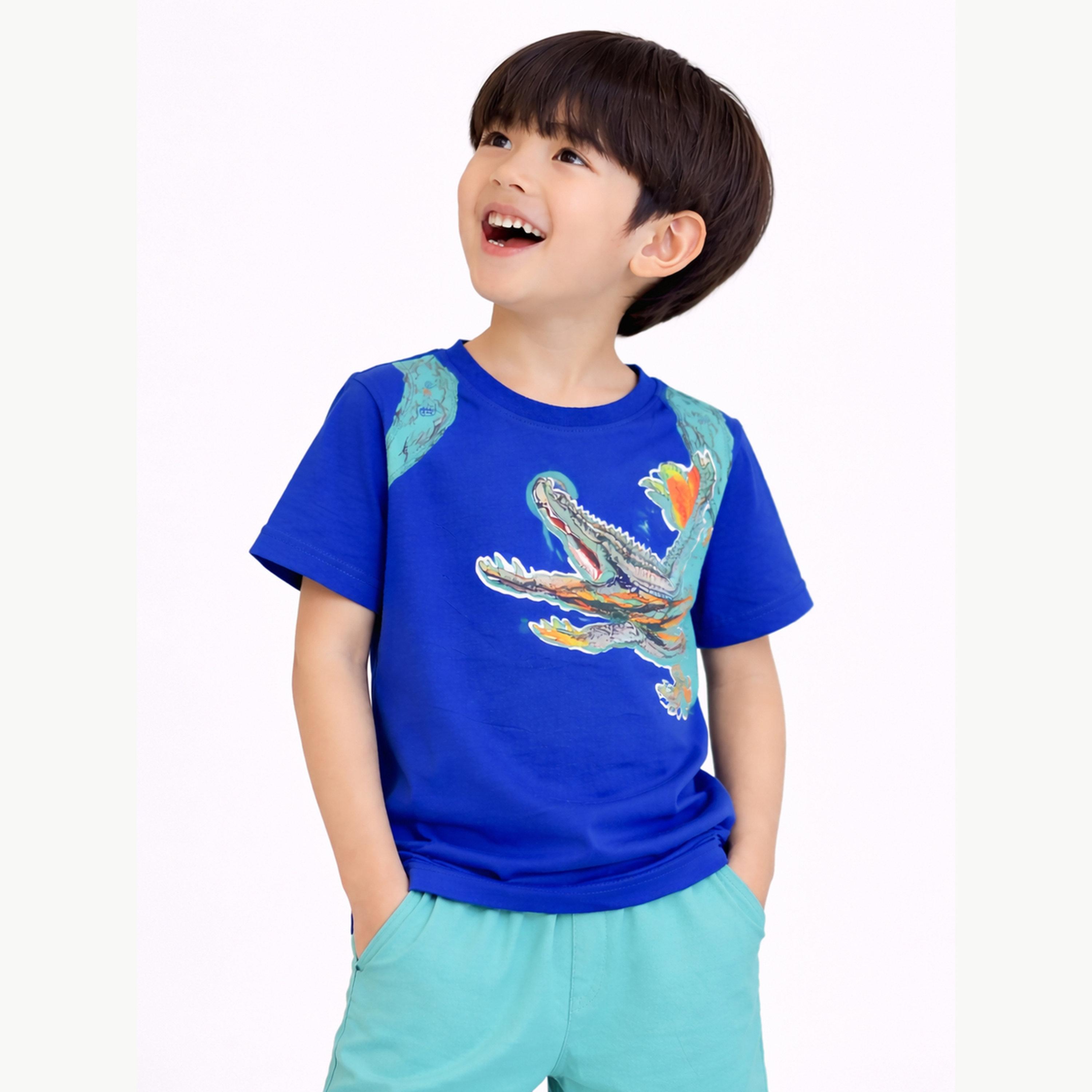 مجموعة من شورت وتيشيرت بطبعة جرافيك تمساح للأولاد-boys-clothing-setsandcoords-image-3