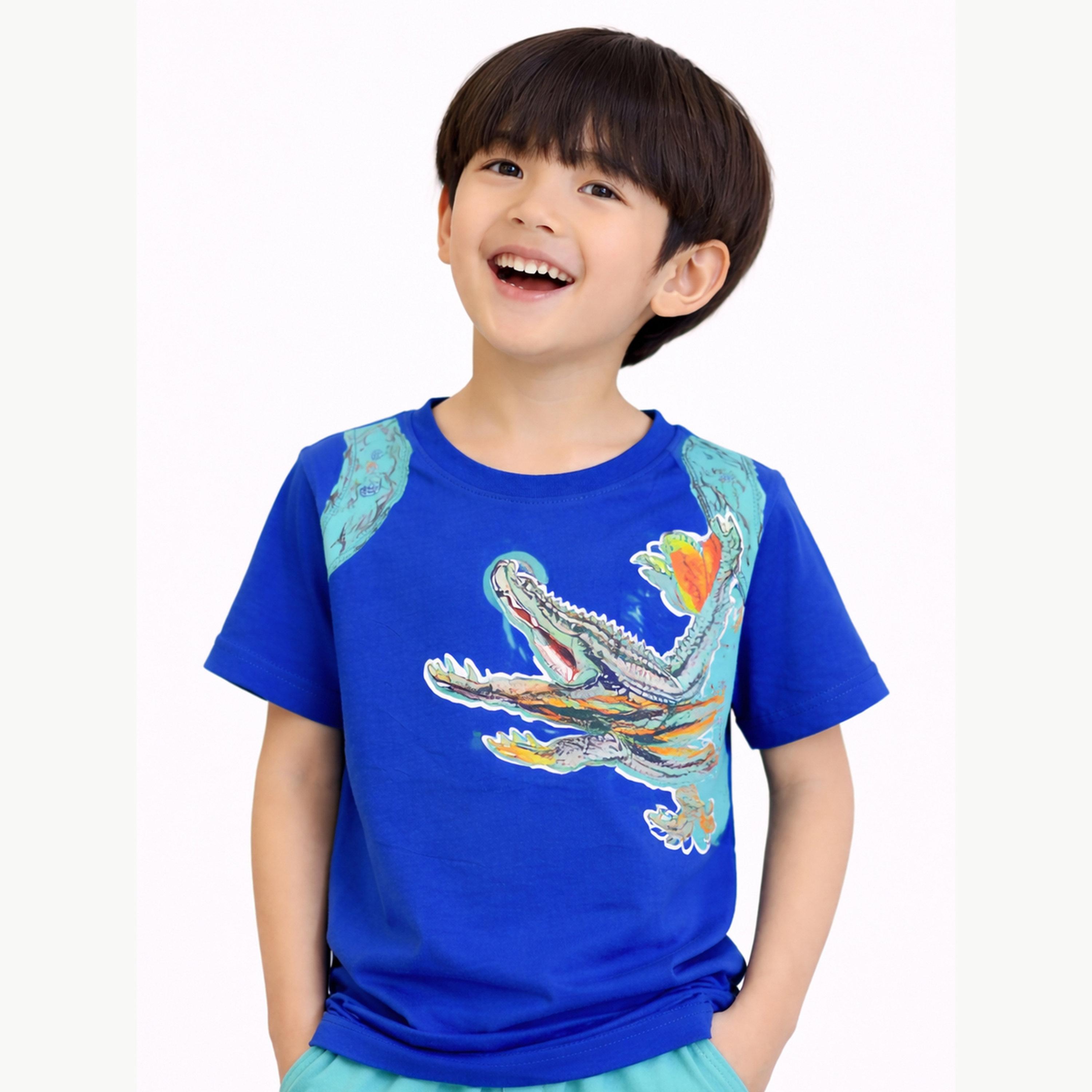 مجموعة من شورت وتيشيرت بطبعة جرافيك تمساح للأولاد-boys-clothing-setsandcoords-image-5