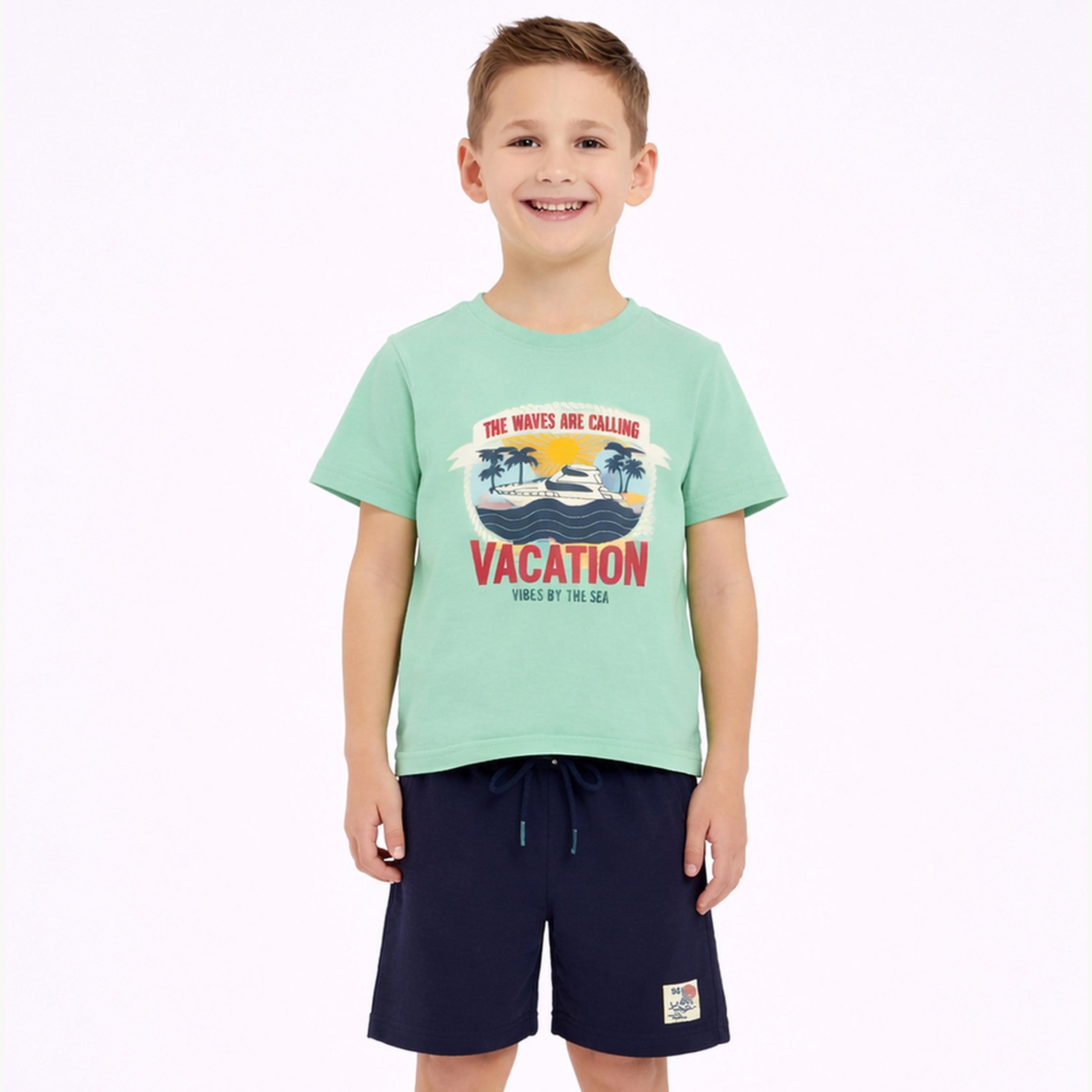 مجموعة من شورت وتيشيرت قطن بطبعة جرافيك للأولاد-boys-clothing-setsandcoords-image-1