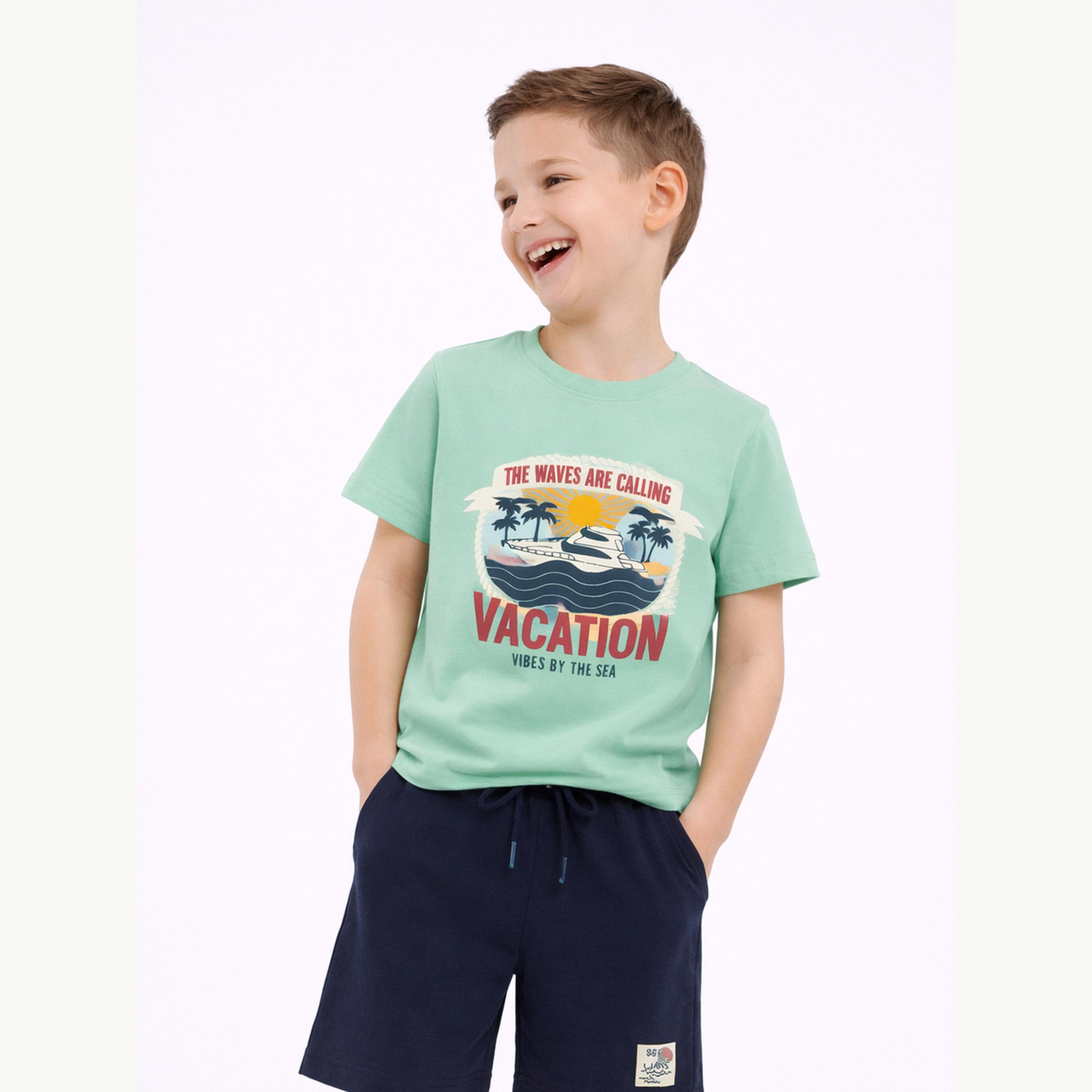 مجموعة من شورت وتيشيرت قطن بطبعة جرافيك للأولاد-boys-clothing-setsandcoords-image-3