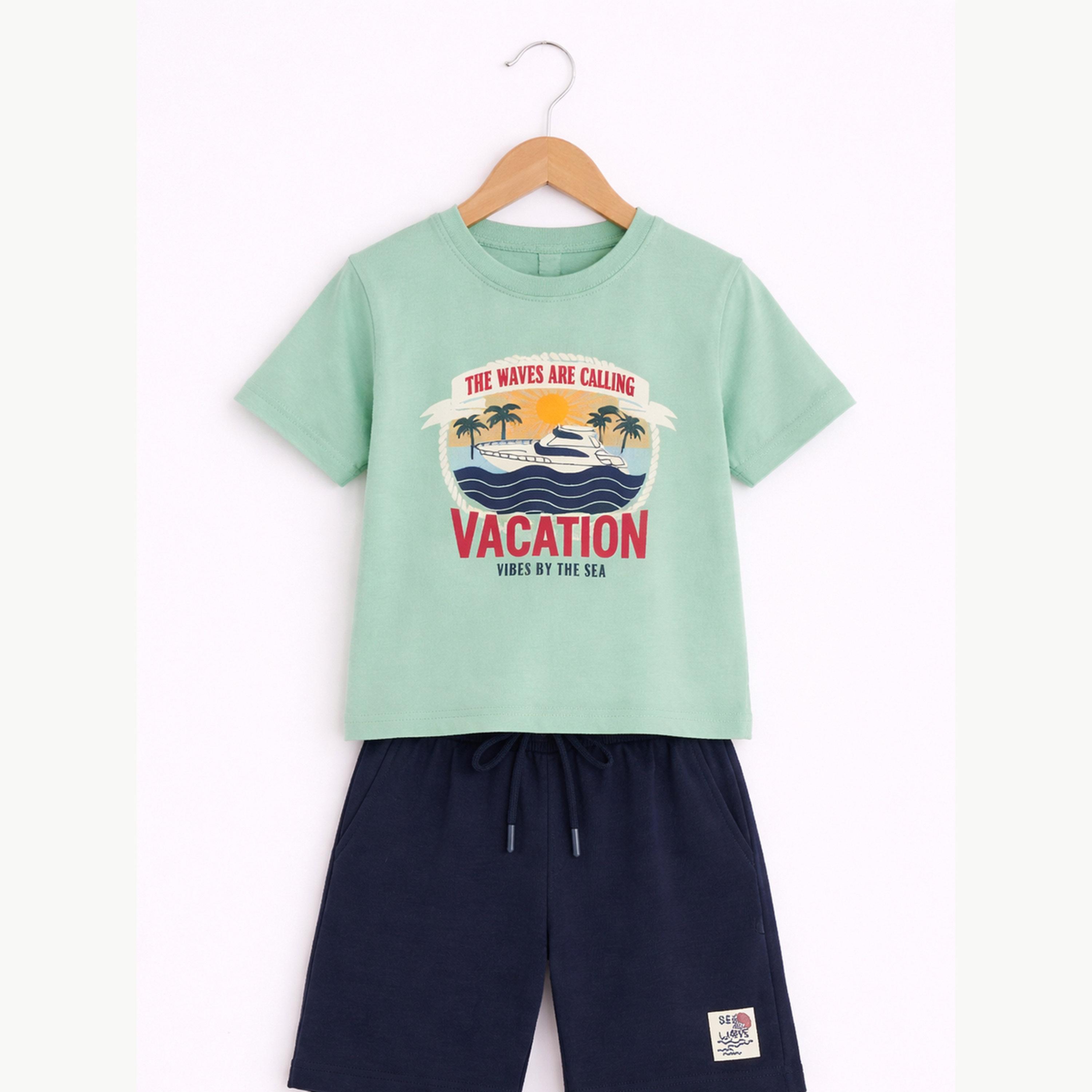 مجموعة من شورت وتيشيرت قطن بطبعة جرافيك للأولاد-boys-clothing-setsandcoords-image-6