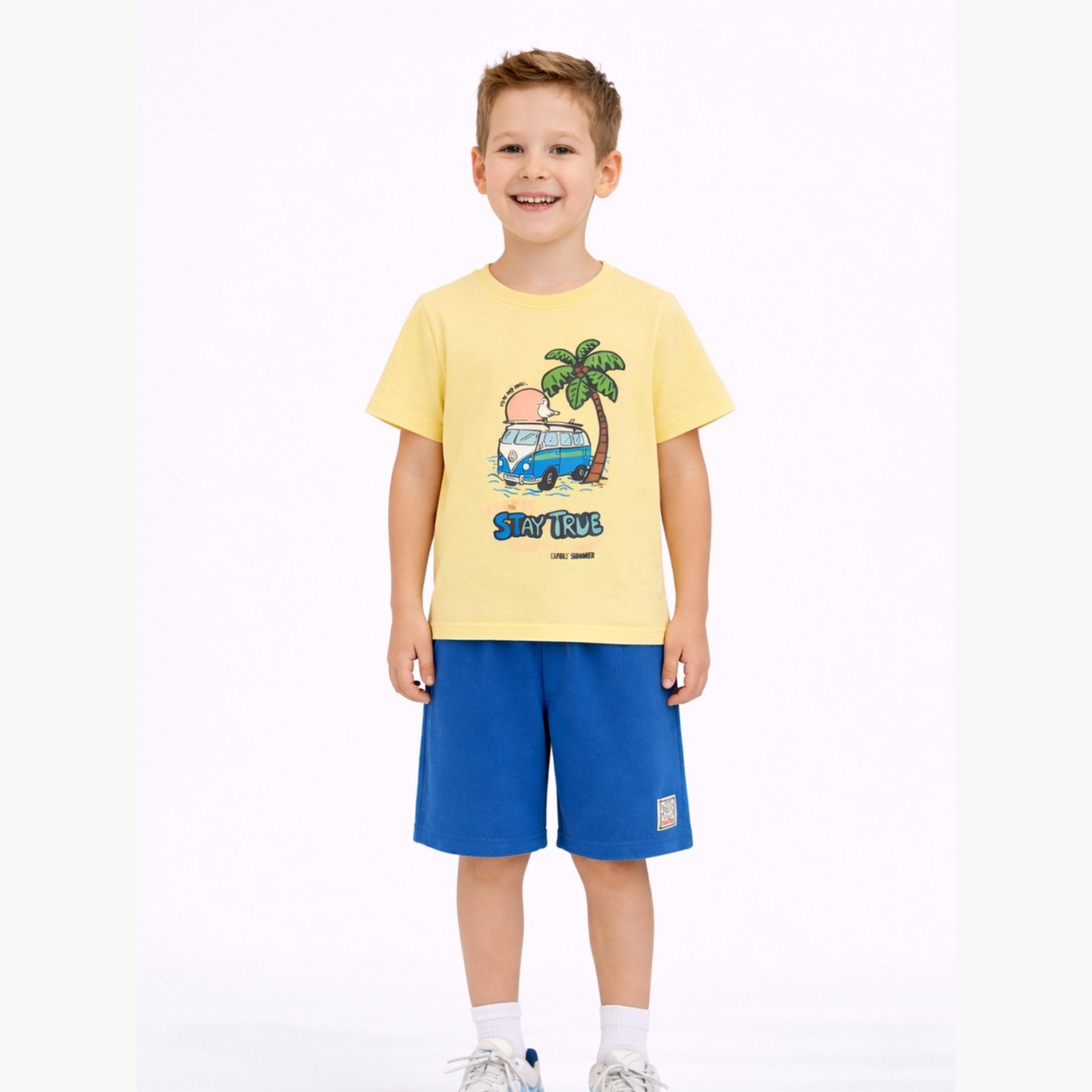 مجموعة من شورت وتيشيرت قطن بطبعة جرافيك للأولاد-boys-clothing-setsandcoords-image-2