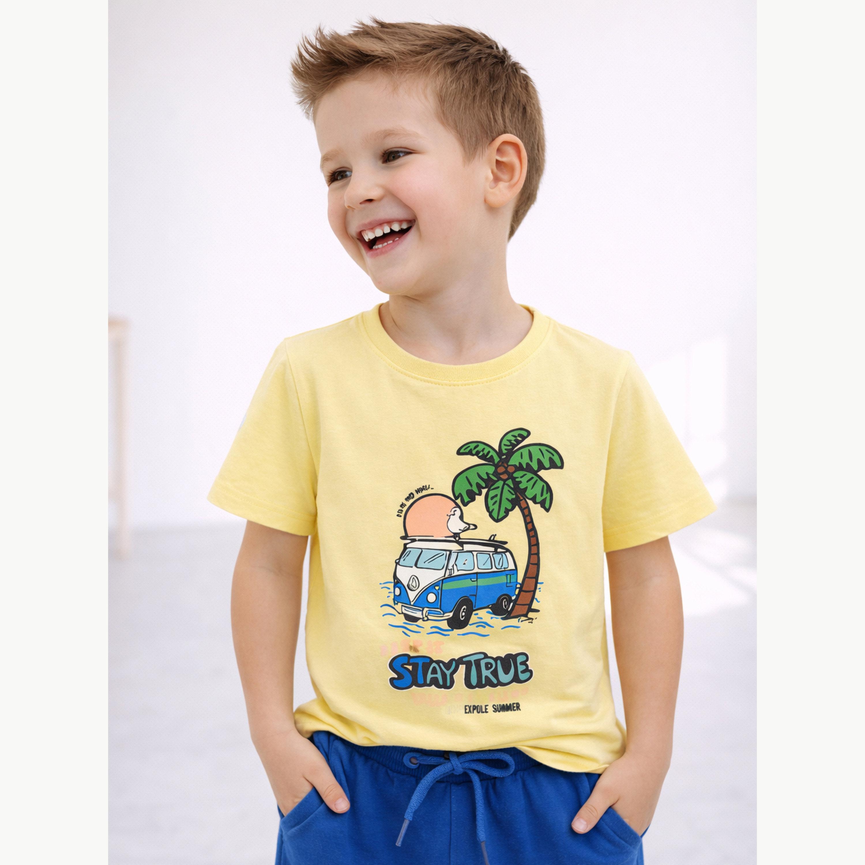 مجموعة من شورت وتيشيرت قطن بطبعة جرافيك للأولاد-boys-clothing-setsandcoords-image-3