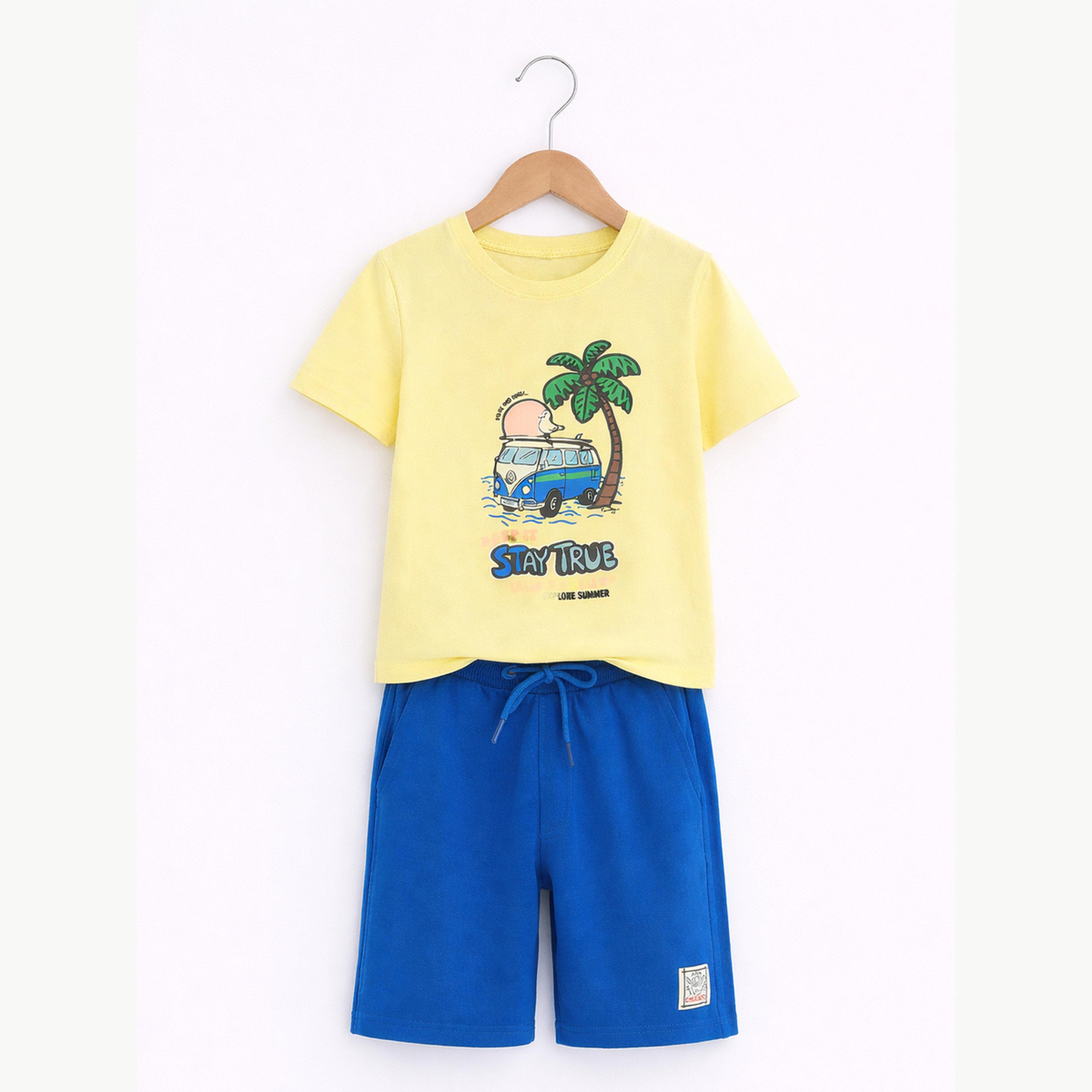 مجموعة من شورت وتيشيرت قطن بطبعة جرافيك للأولاد-boys-clothing-setsandcoords-image-6