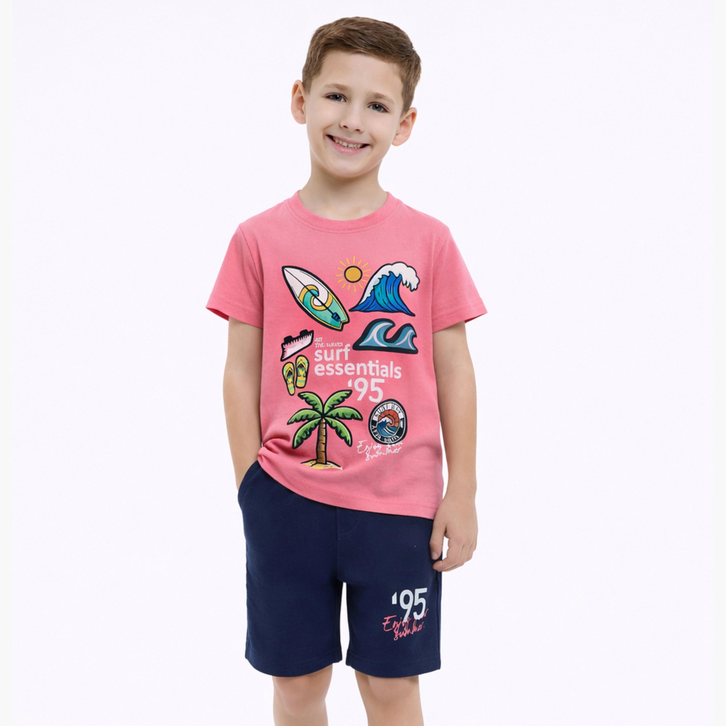 مجموعة من شورت وتيشيرت بطبعة جرافيك-boys-clothing-setsandcoords-image-1