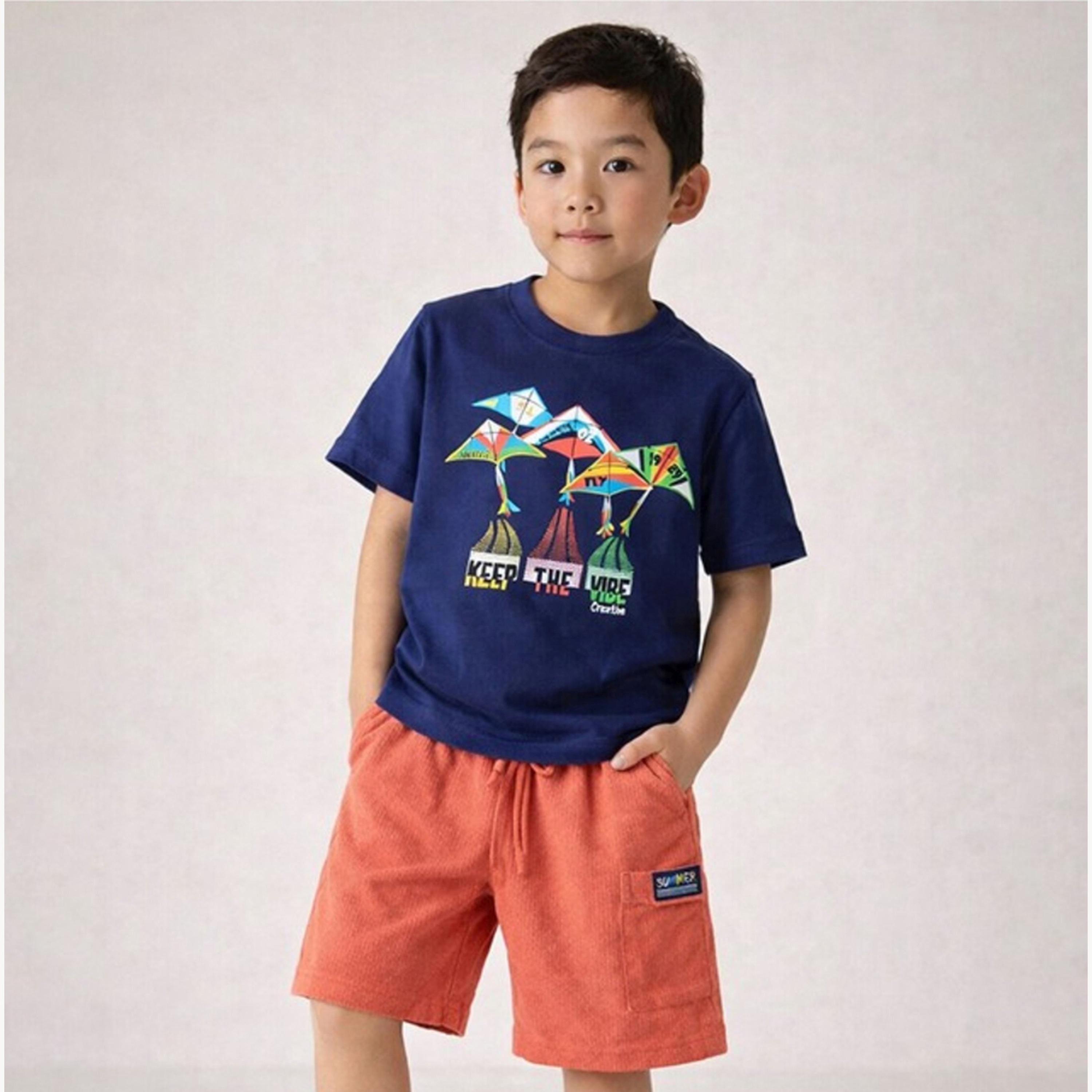 مجموعة من شورت وتيشيرت قطن بطبعة جرافيك للأولاد-boys-clothing-setsandcoords-image-1