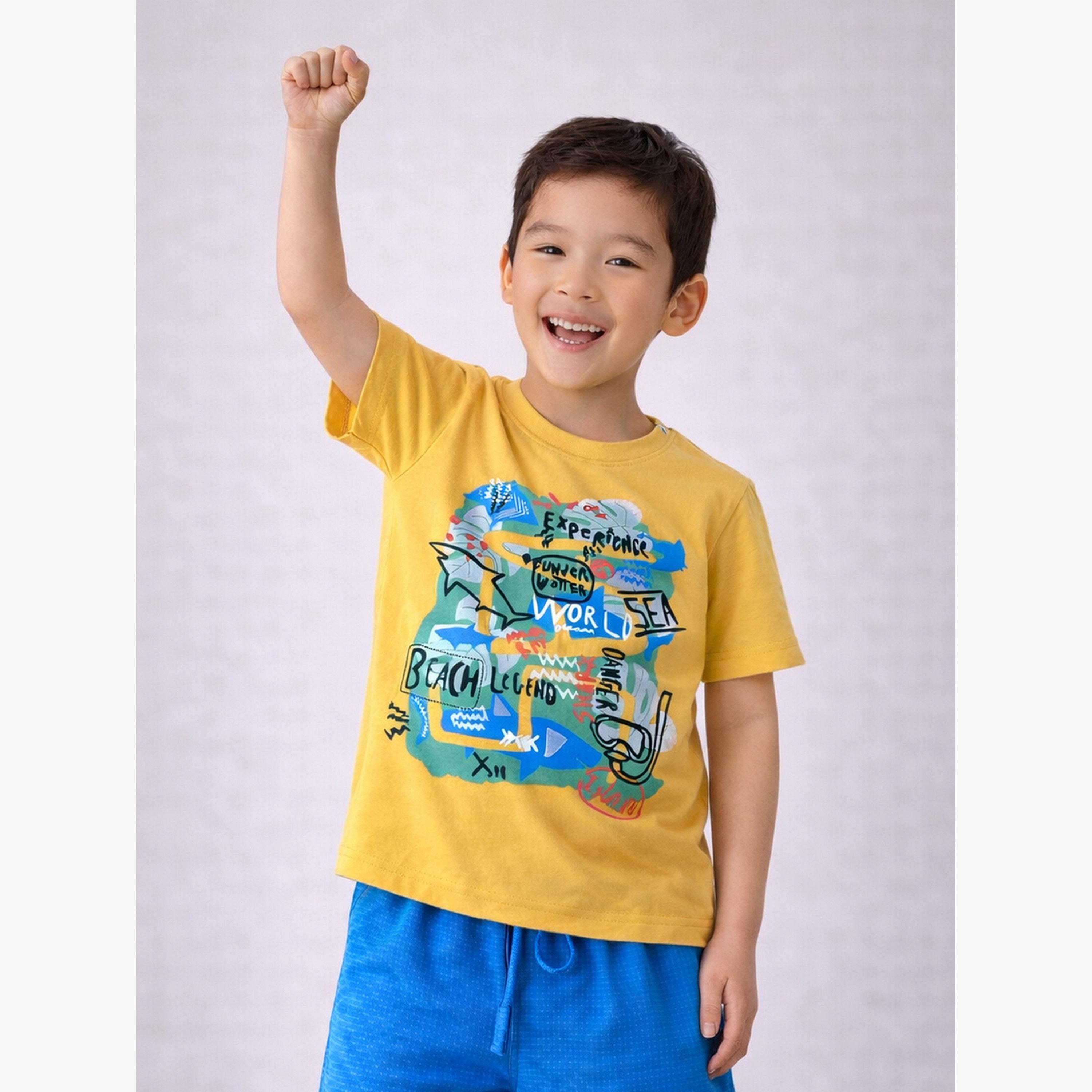 مجموعة من شورت وتيشيرت قطن بطبعة جرافيك للأولاد-boys-clothing-setsandcoords-image-3
