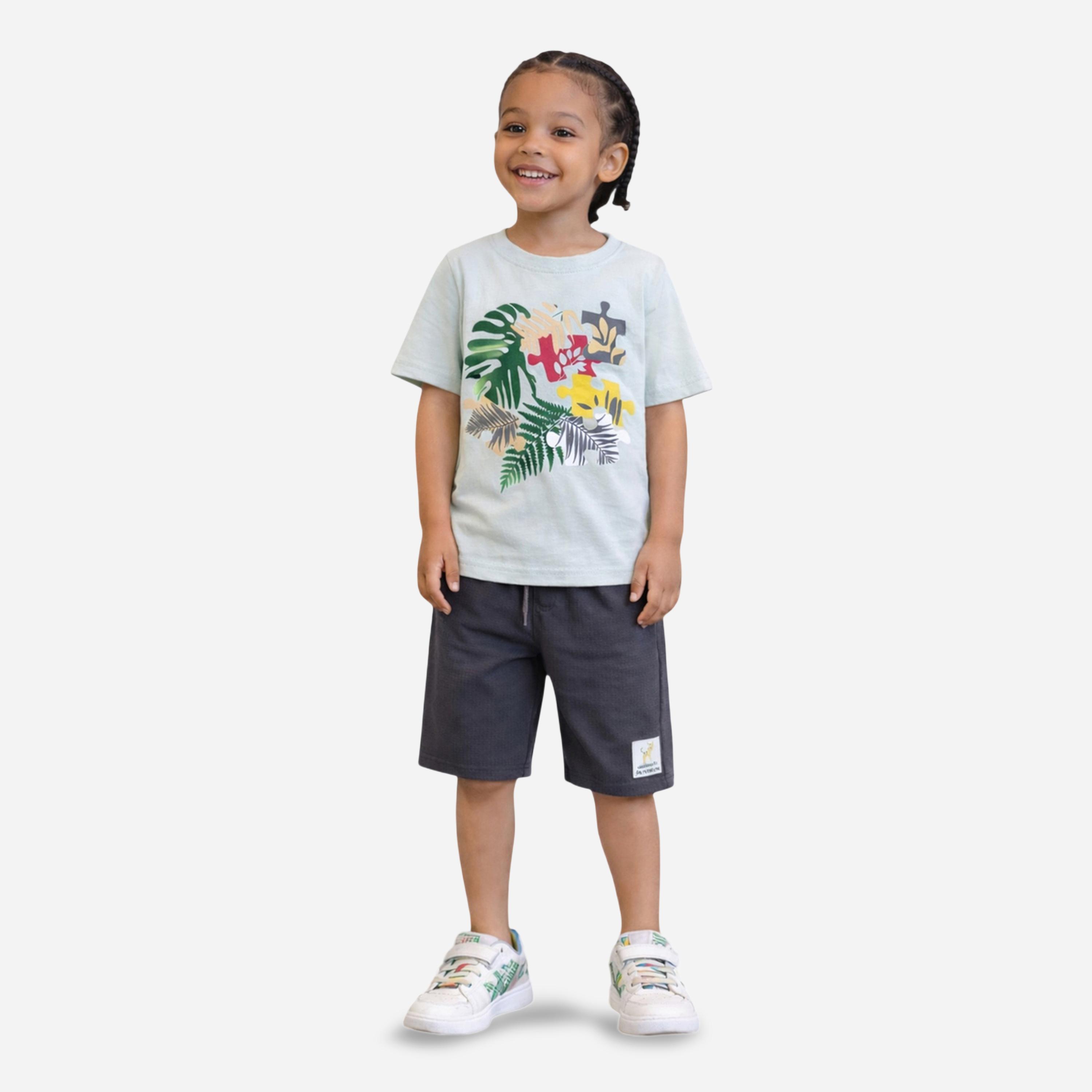 مجموعة من شورت وتيشيرت قطن بطبعة جرافيك للأولاد-boys-clothing-setsandcoords-image-2