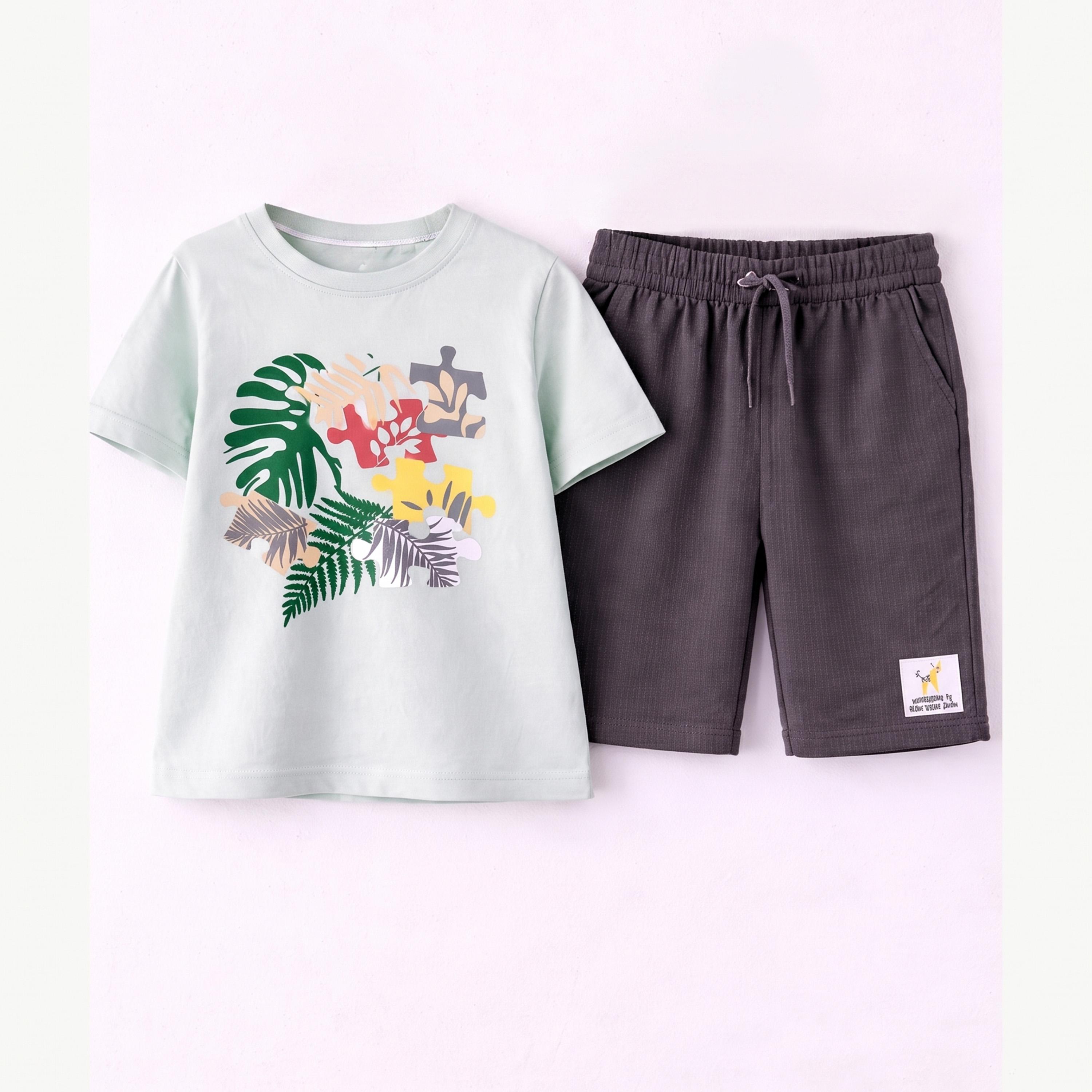 مجموعة من شورت وتيشيرت قطن بطبعة جرافيك للأولاد-boys-clothing-setsandcoords-image-5