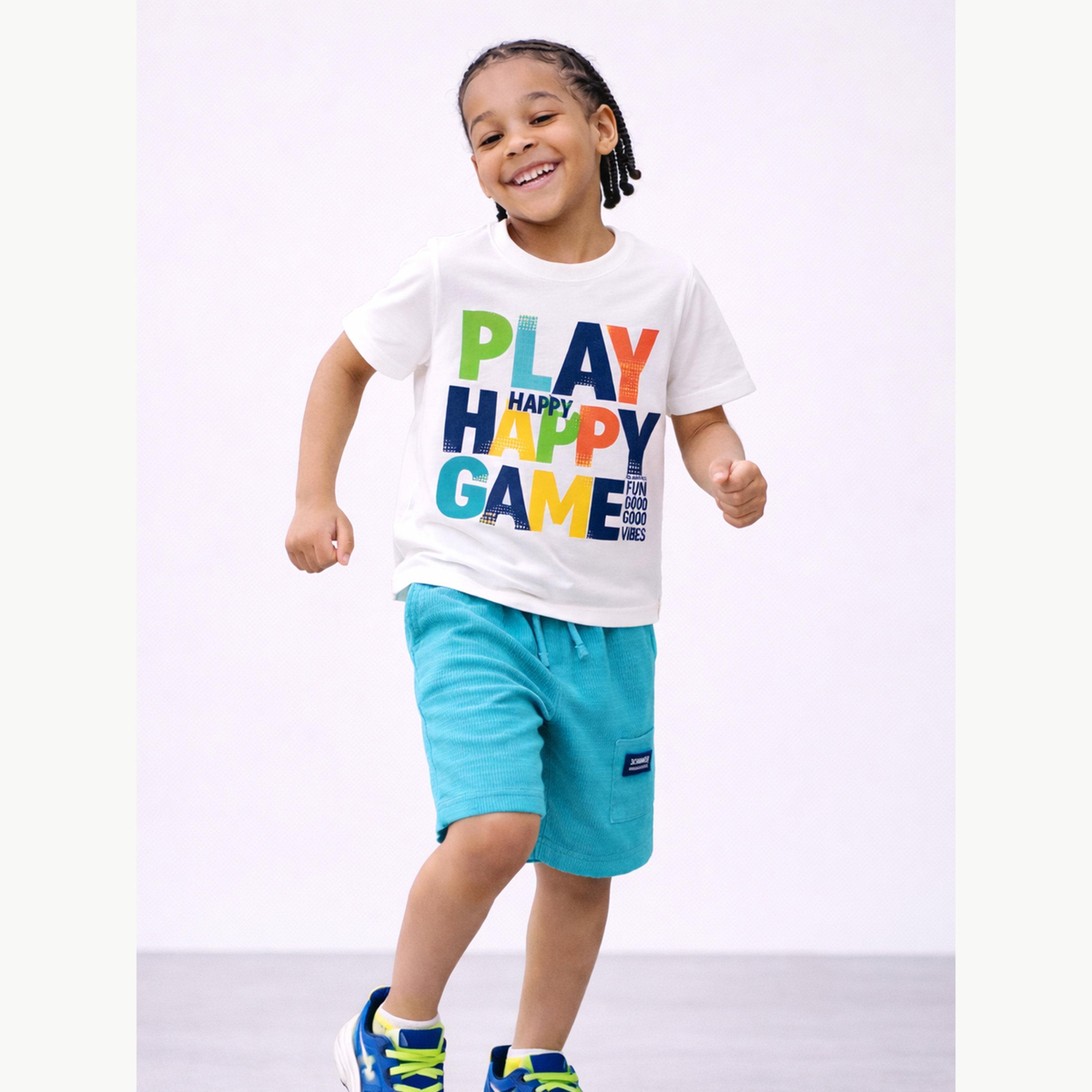 مجموعة من شورت بتفاصيل بارزة الملمس وتيشيرت بطبعة كتابة للأولاد-boys-clothing-setsandcoords-image-2