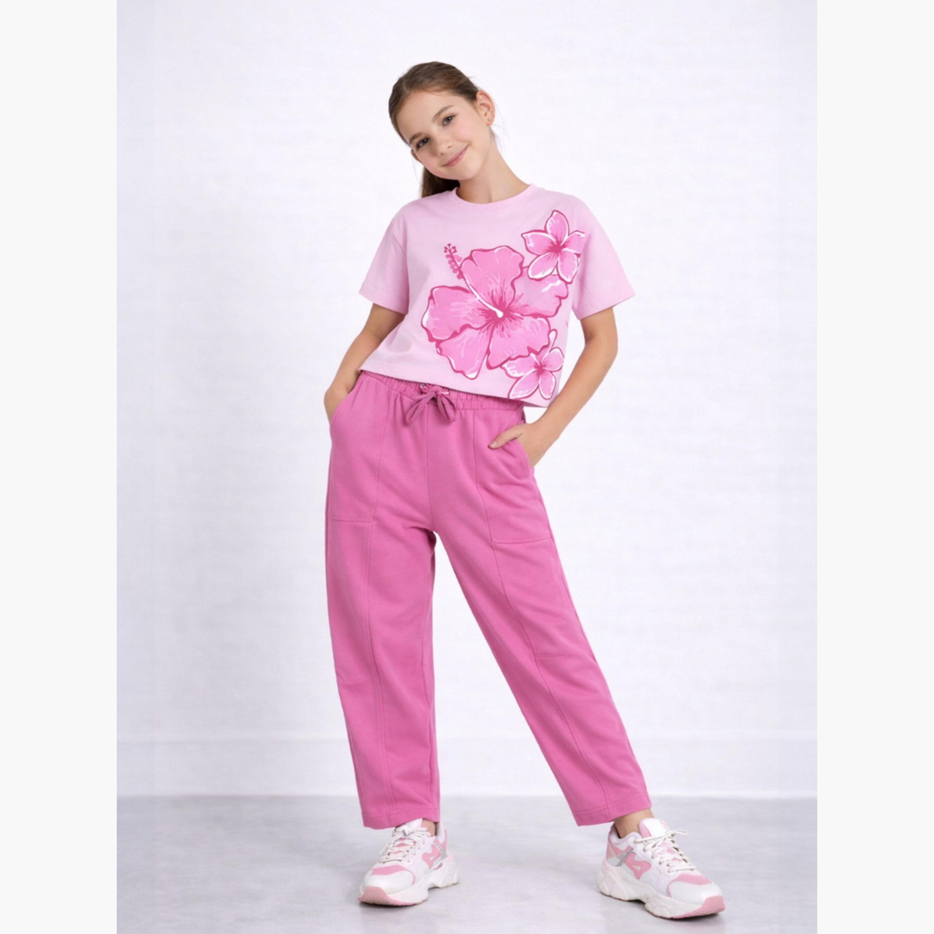 مجموعة من بنطال وتيشيرت بقصة بوكسي ونقشة زهور-girls-clothing-setsandcoords-image-4