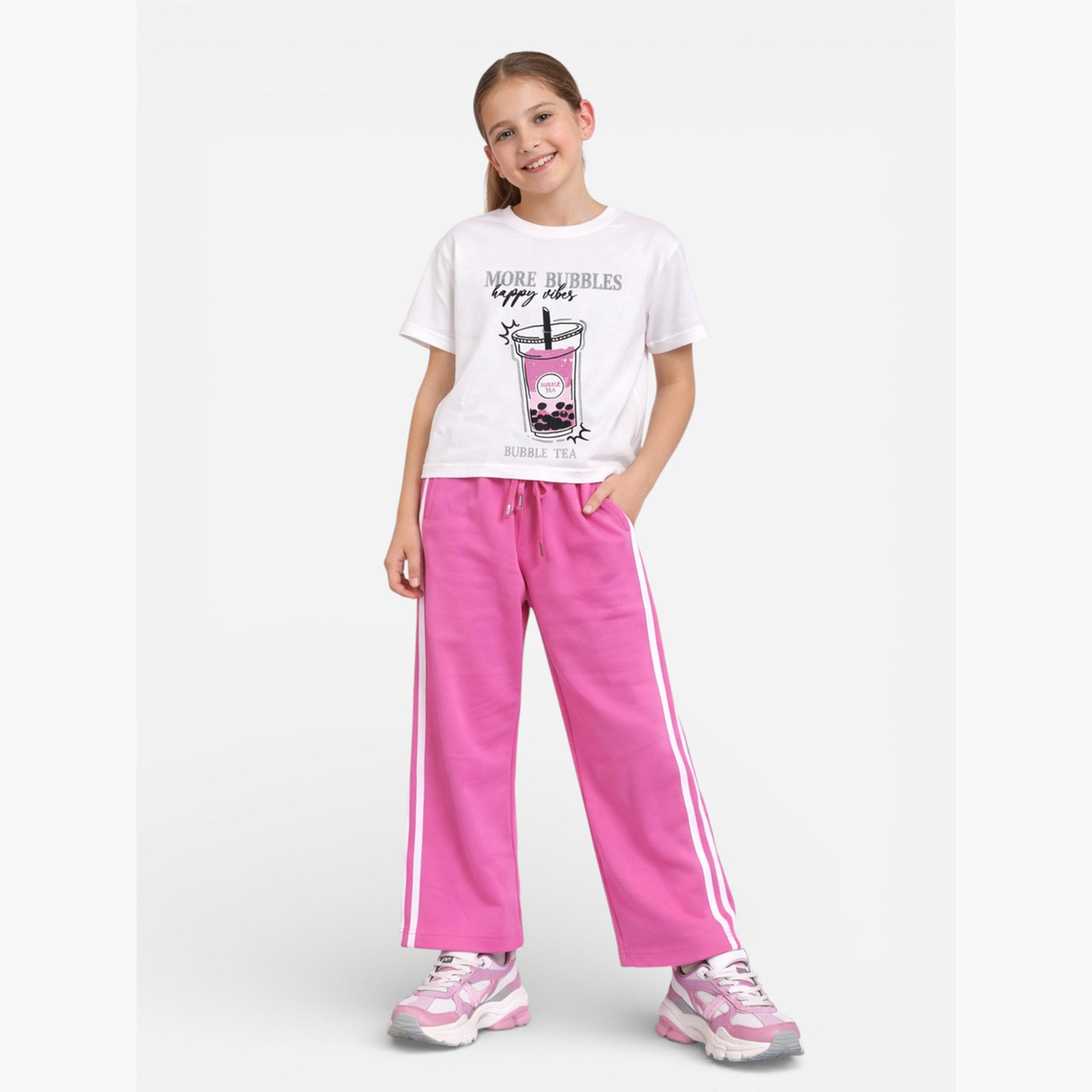 مجموعة من بنطال وتيشيرت بقصة بوكسي بطبعة جرافيك للبنات-girls-clothing-setsandcoords-image-1