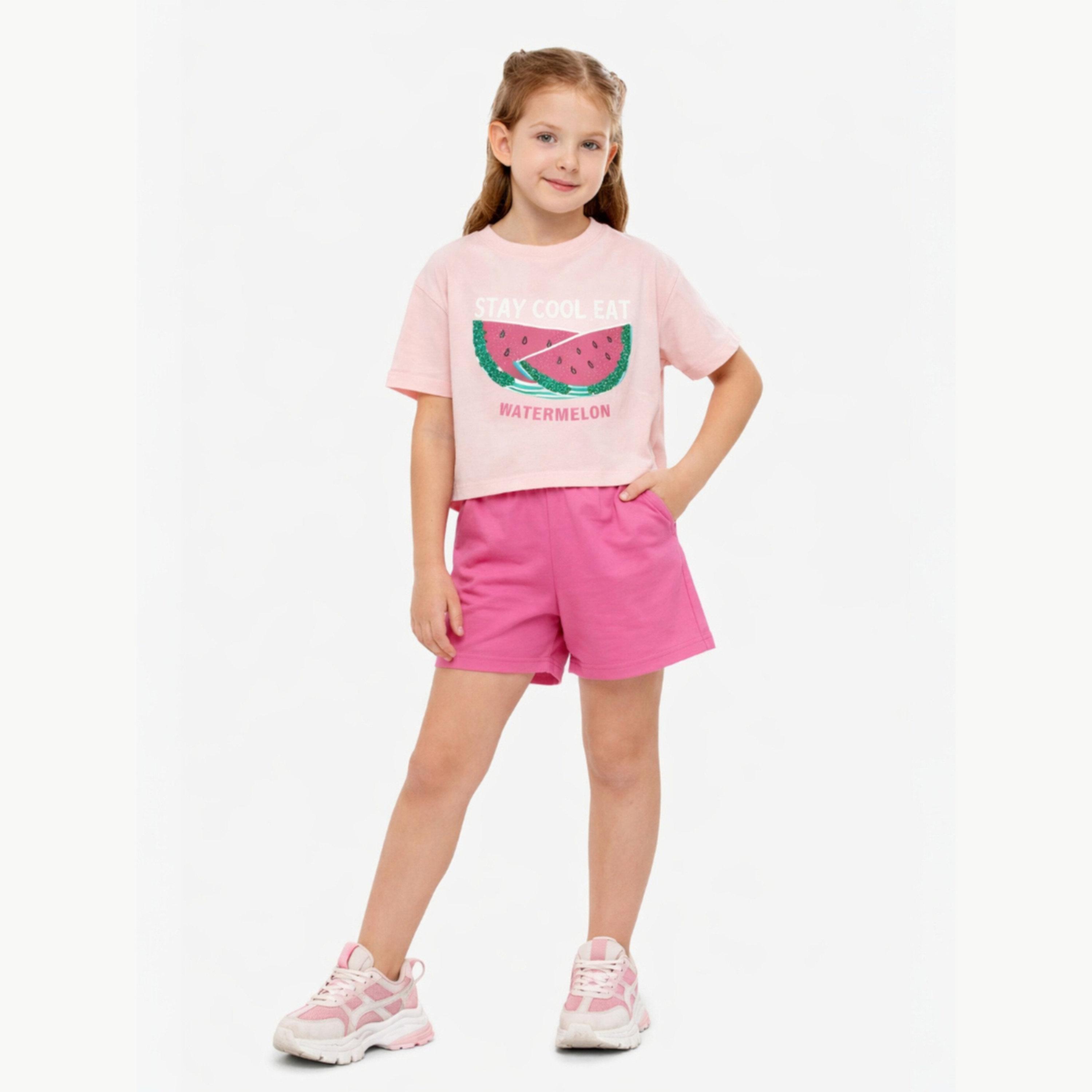 مجموعة من شورت وتيشيرت بطبعة البطيخ للبنات-girls-clothing-setsandcoords-image-2
