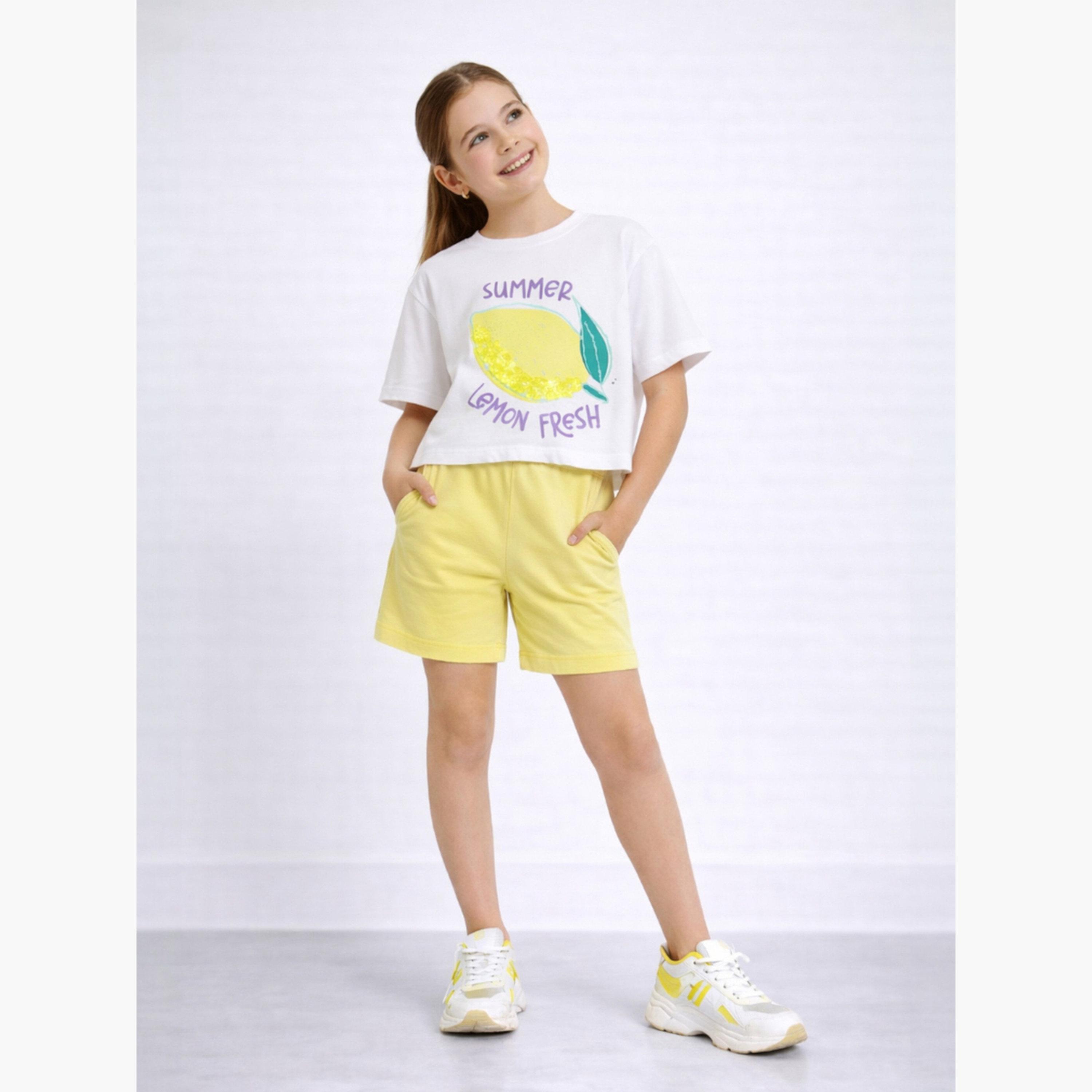 مجموعة من شورت وتيشيرت بترتر وطبعة-girls-clothing-setsandcoords-image-2