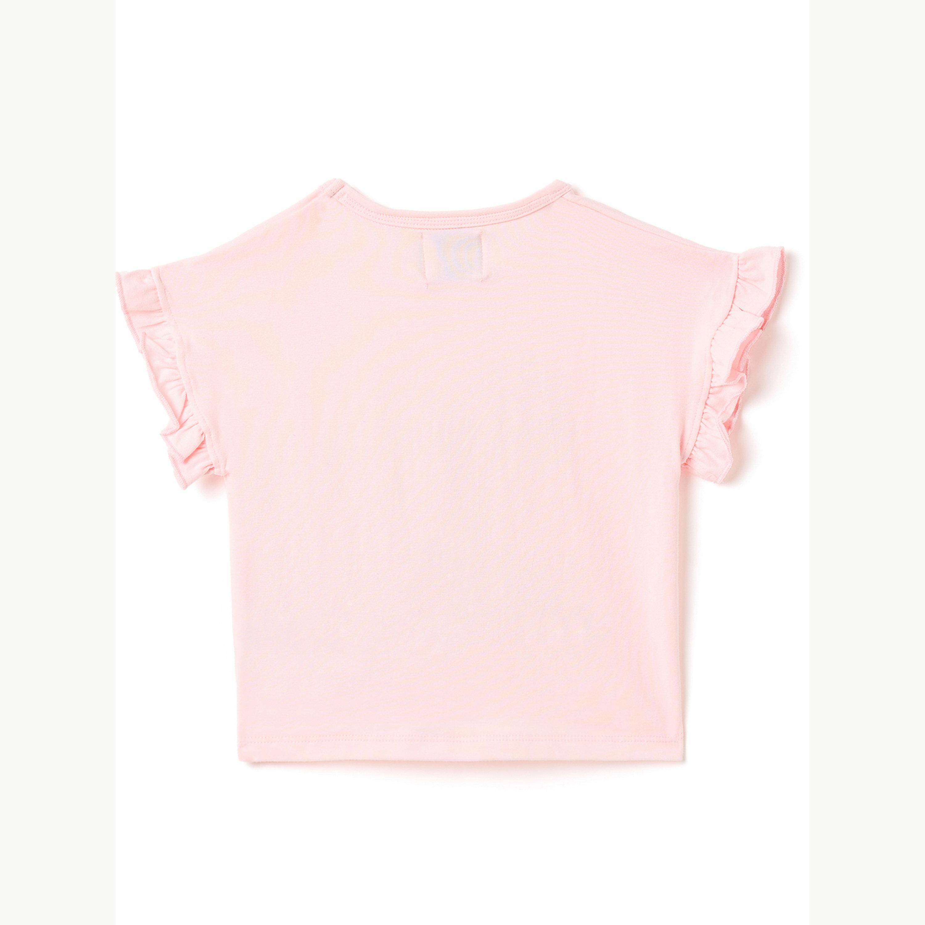 مجموعة من ليقنز بقصة واسعة وتيشيرت مطبع بأكمام بكشكش للبنات-girls-clothing-setsandcoords-image-4