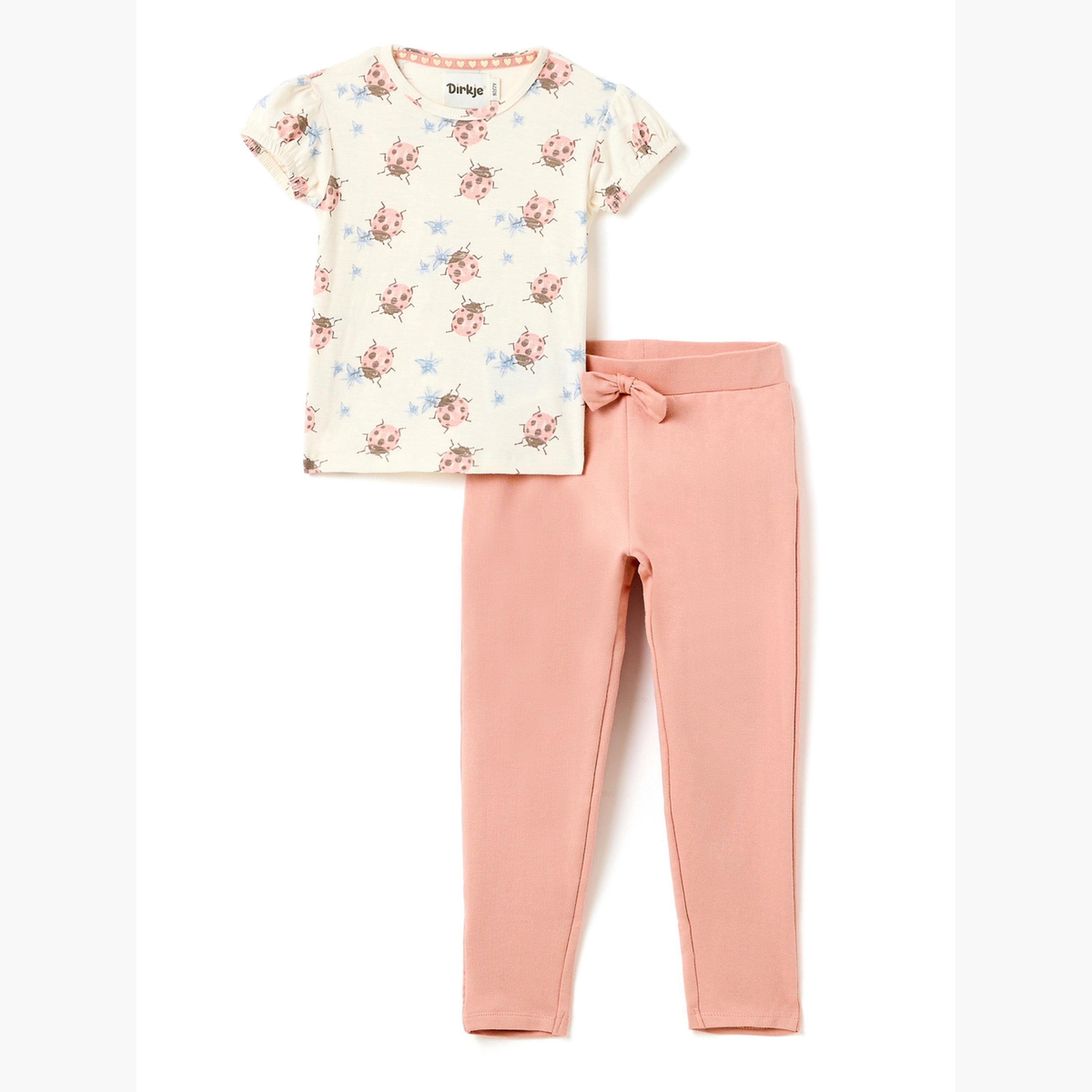 Victor and Jane X Styli Girls Ladybug Print T-Shirt and Leggings Set-girls-clothing-setsandcoords-image-1