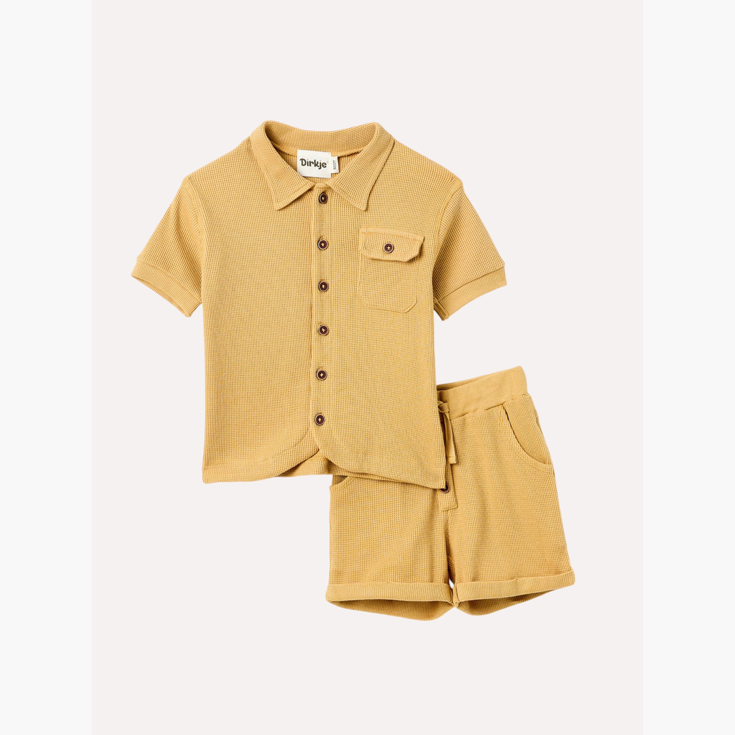 مجموعة من شورت بحافة مطوية وقميص محبوك سادة-boys-clothing-setsandcoords-image-5