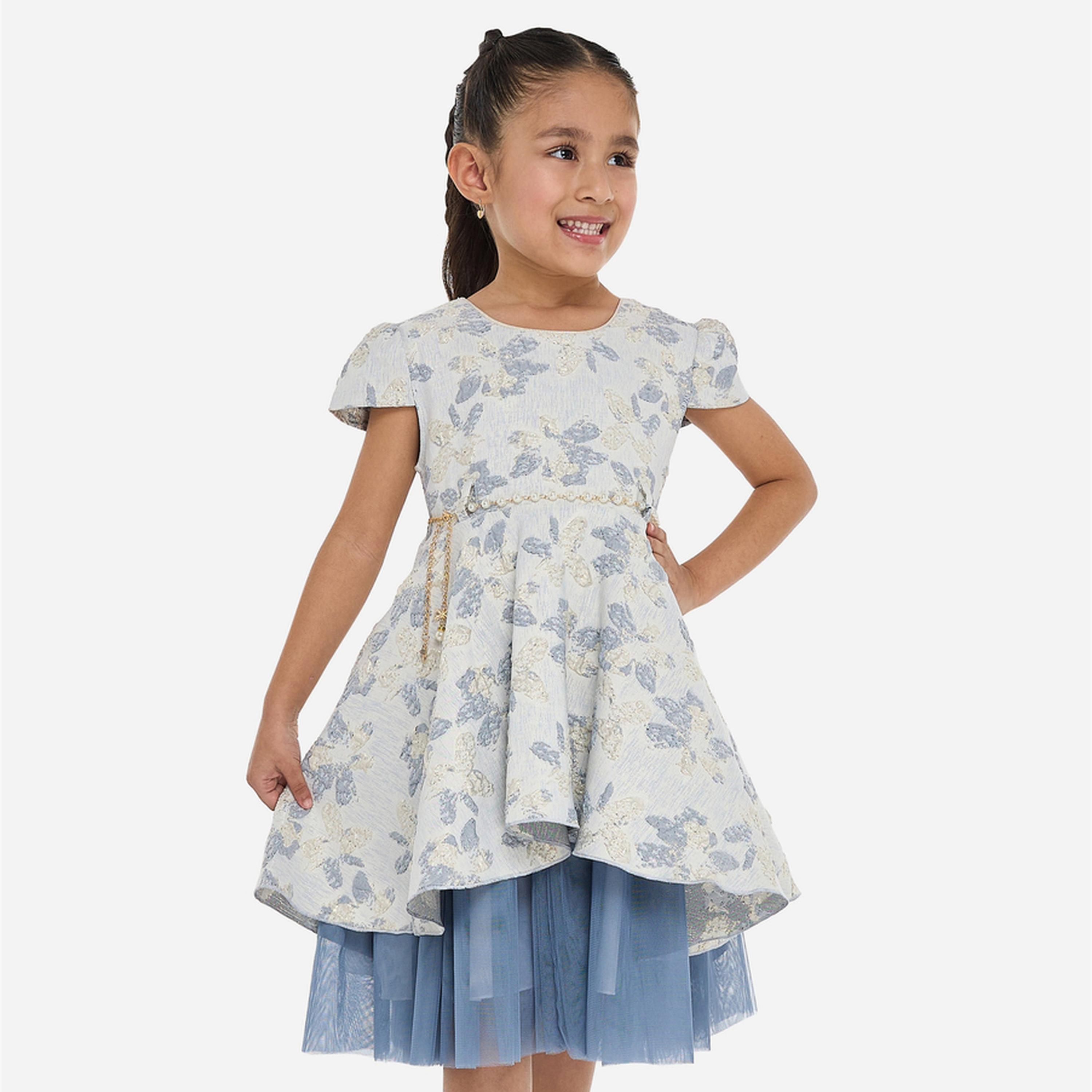 فستان احتفالي جاكار مع حزام بفيونكة للبنات-girls-clothing-dressesandjumpsuits-image-1