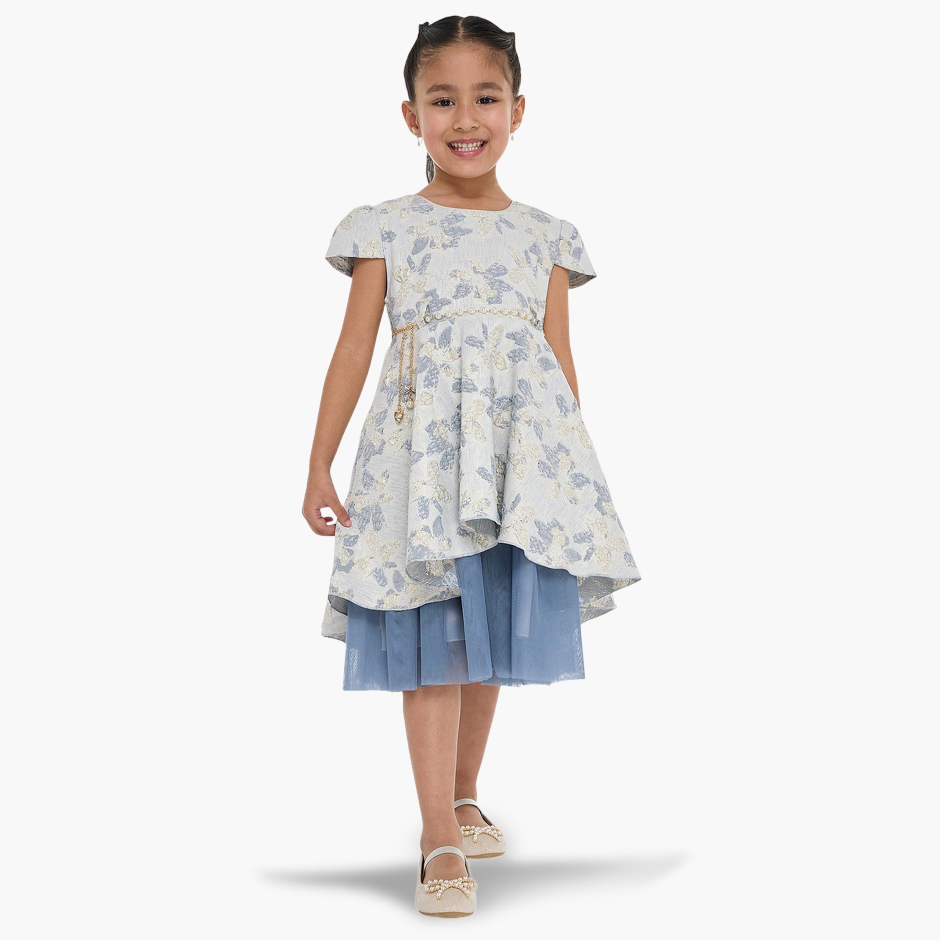 فستان احتفالي جاكار مع حزام بفيونكة للبنات-girls-clothing-dressesandjumpsuits-image-2