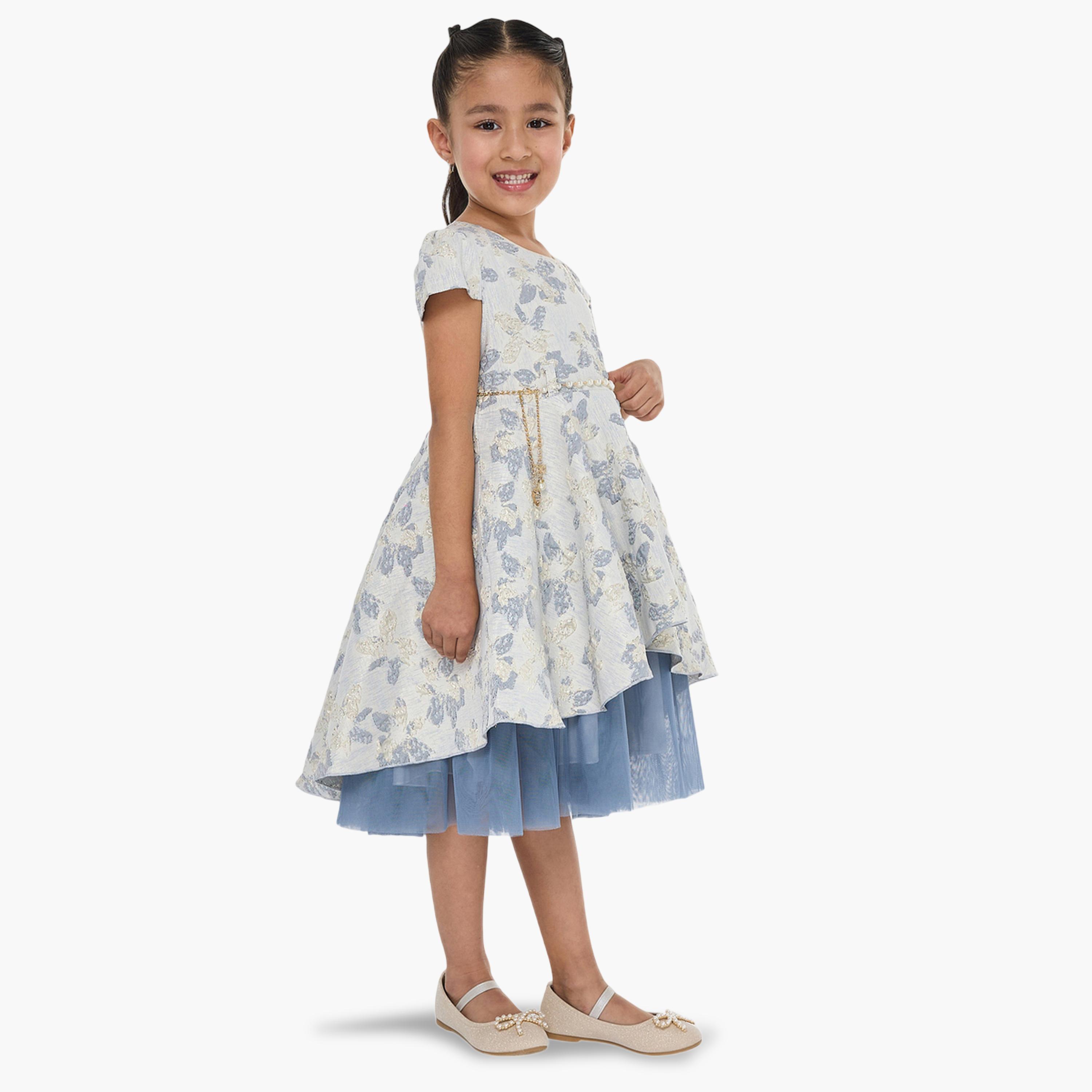 فستان احتفالي جاكار مع حزام بفيونكة للبنات-girls-clothing-dressesandjumpsuits-image-3