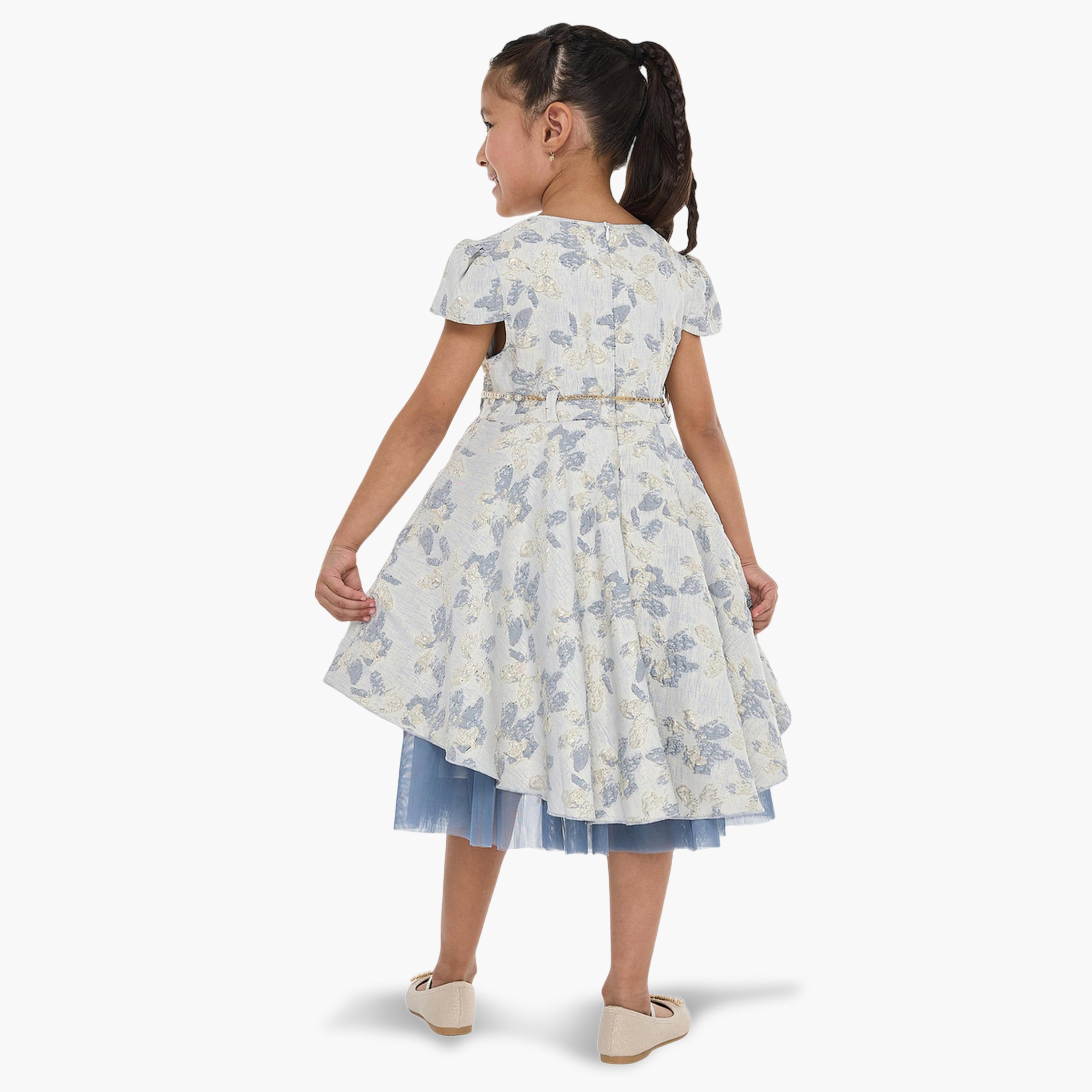 فستان احتفالي جاكار مع حزام بفيونكة للبنات-girls-clothing-dressesandjumpsuits-image-4