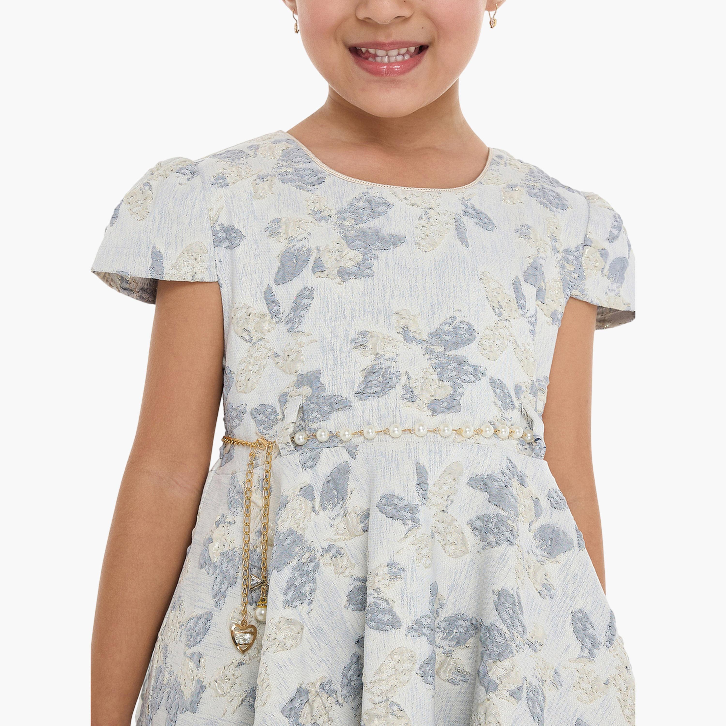 فستان احتفالي جاكار مع حزام بفيونكة للبنات-girls-clothing-dressesandjumpsuits-image-5