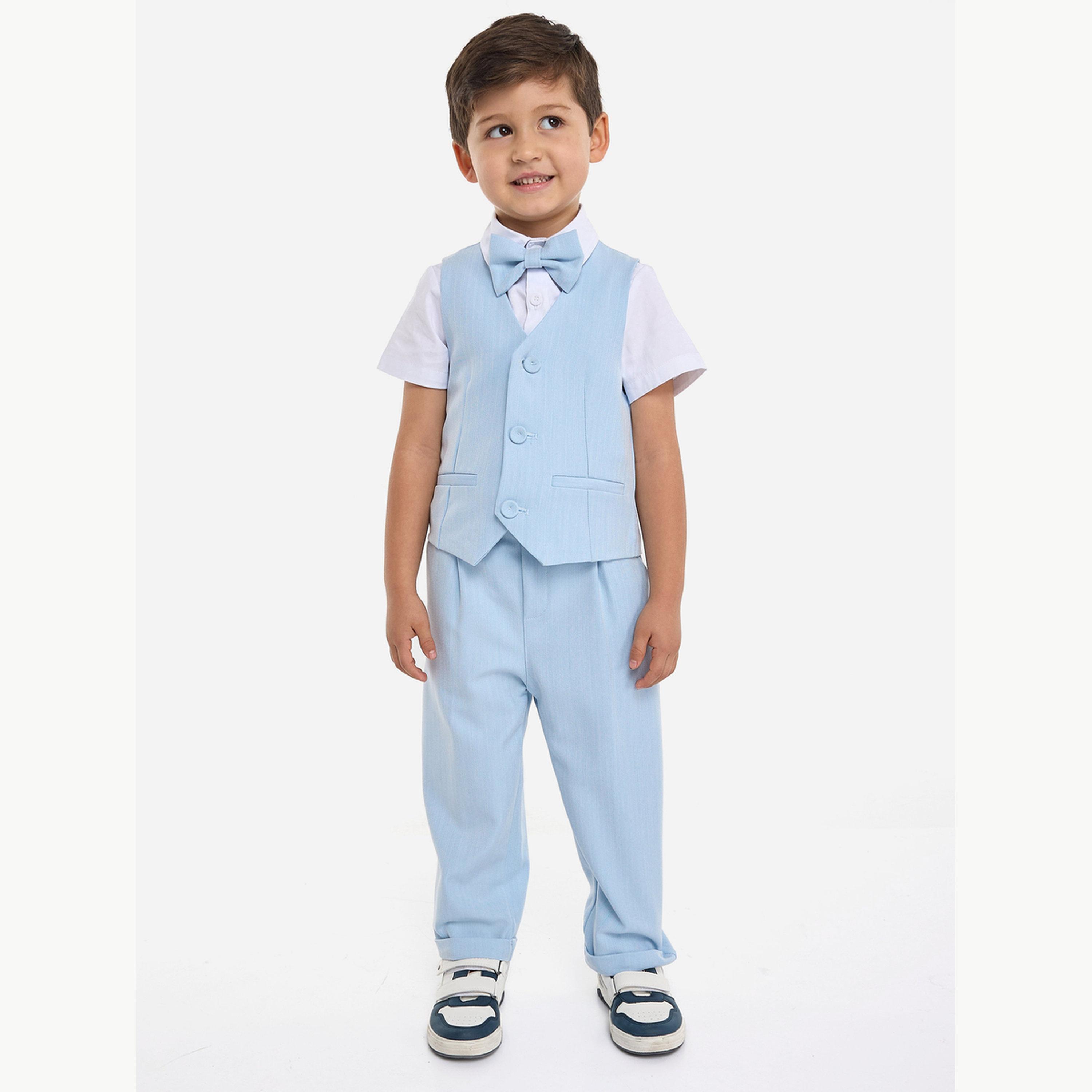 مجموعة من 4 قطع صدرية وقميص وبنطال مع فيونكة عنق للأولاد-boys-clothing-setsandcoords-image-1