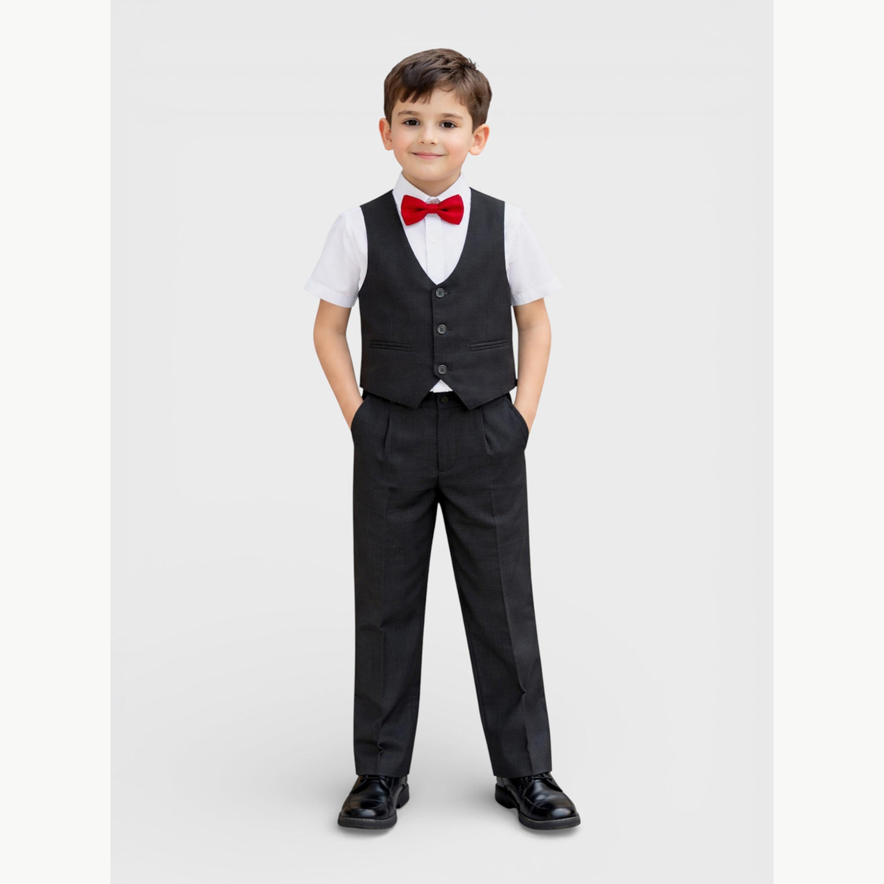 مجموعة من 4 قطع صدرية وقميص وبنطال مع فيونكة عنق للأولاد-boys-clothing-setsandcoords-image-1