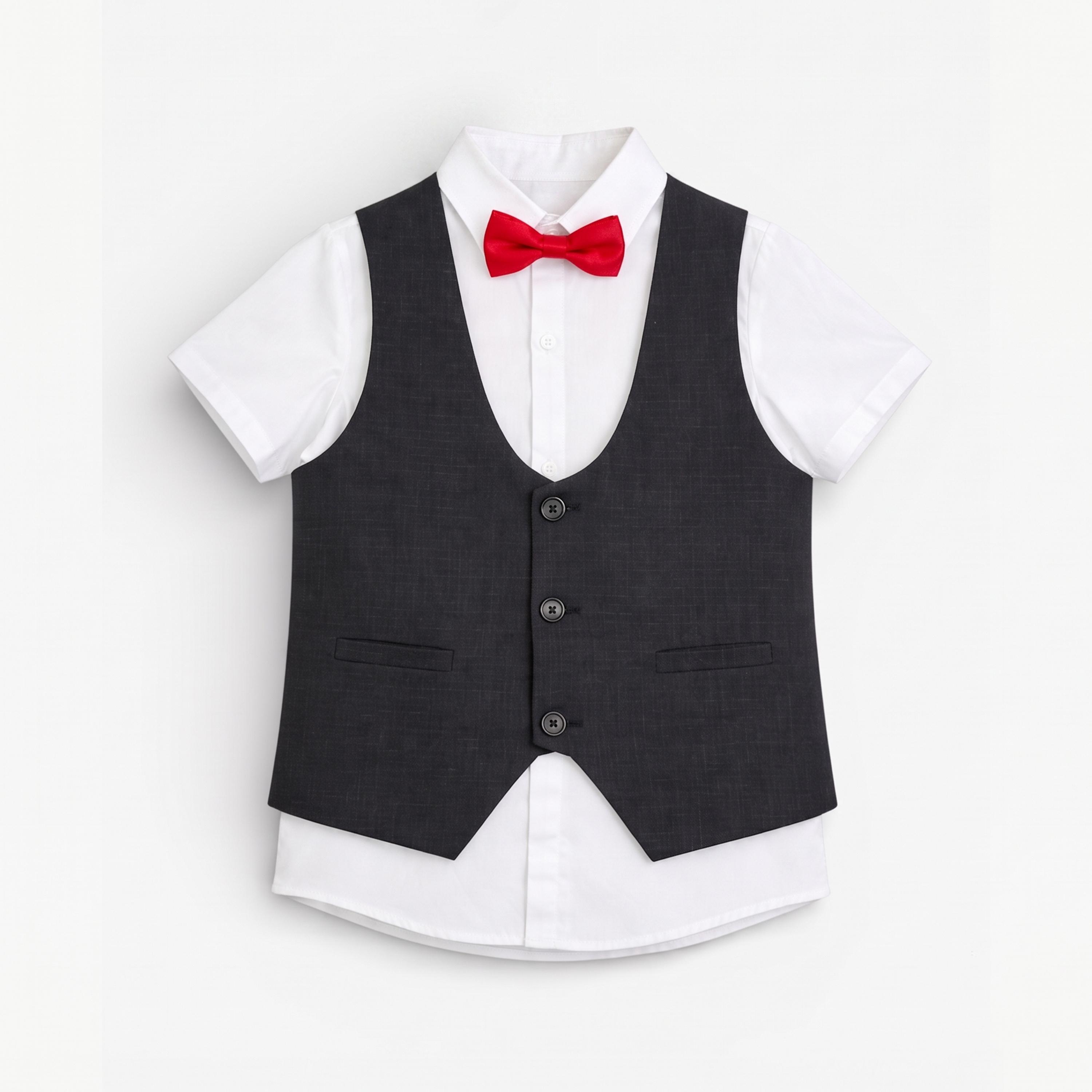 مجموعة من 4 قطع صدرية وقميص وبنطال مع فيونكة عنق للأولاد-boys-clothing-setsandcoords-image-3