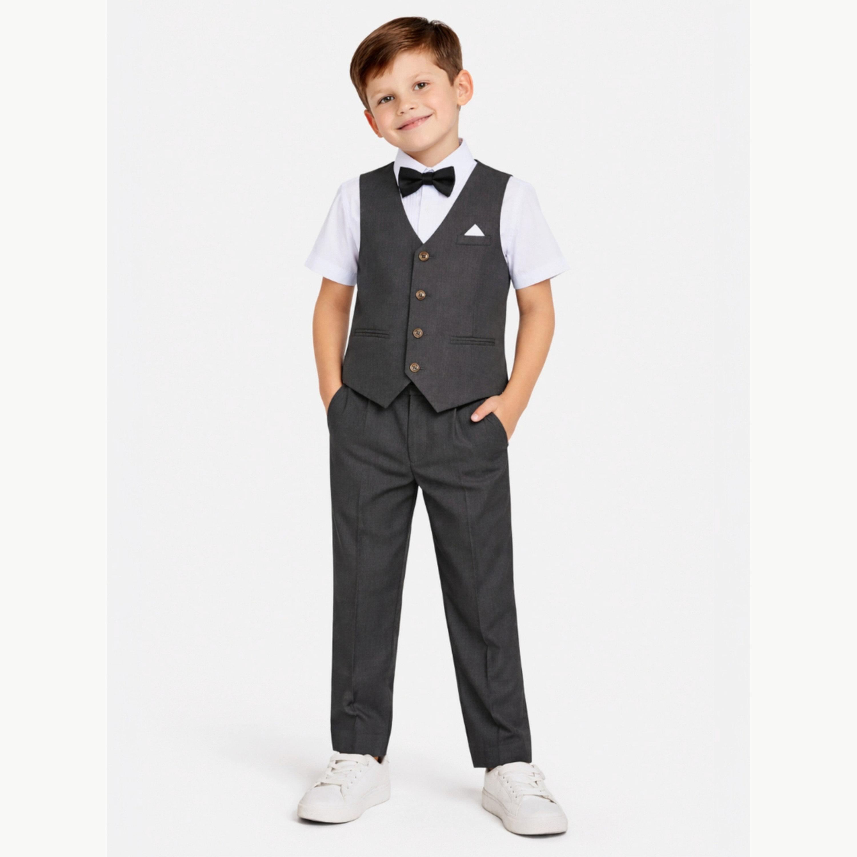 مجموعة من 4 قطع صدرية وقميص وبنطال مع فيونكة عنق للأولاد-boys-clothing-setsandcoords-image-1