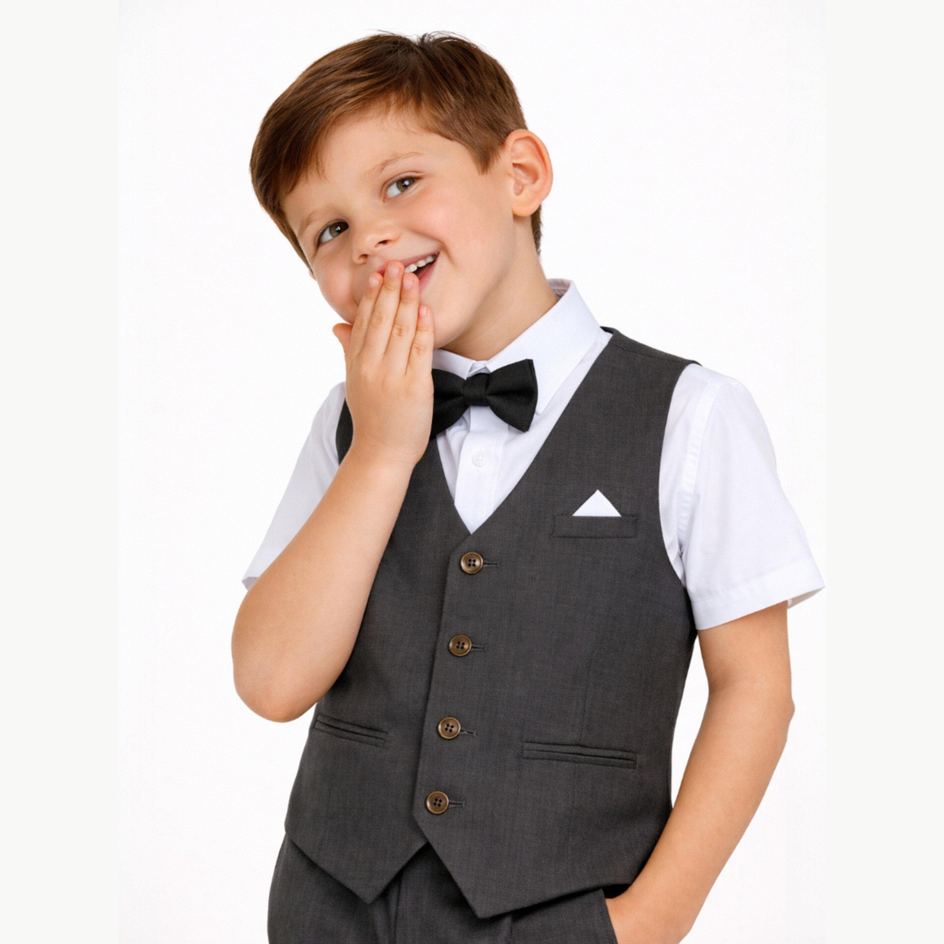 مجموعة من 4 قطع صدرية وقميص وبنطال مع فيونكة عنق للأولاد-boys-clothing-setsandcoords-image-2