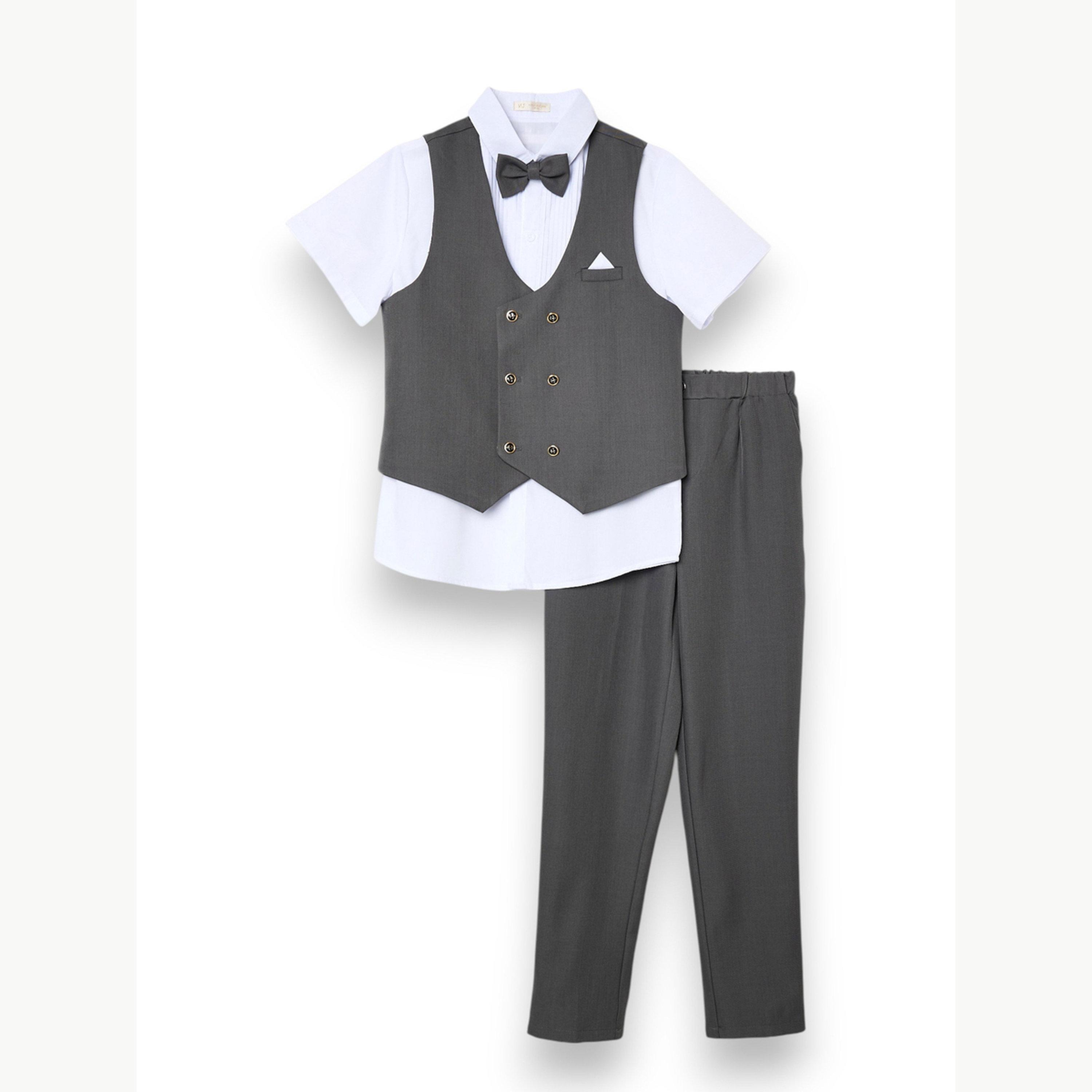 مجموعة من 4 قطع صدرية وقميص وبنطال مع فيونكة عنق للأولاد-boys-clothing-setsandcoords-image-3
