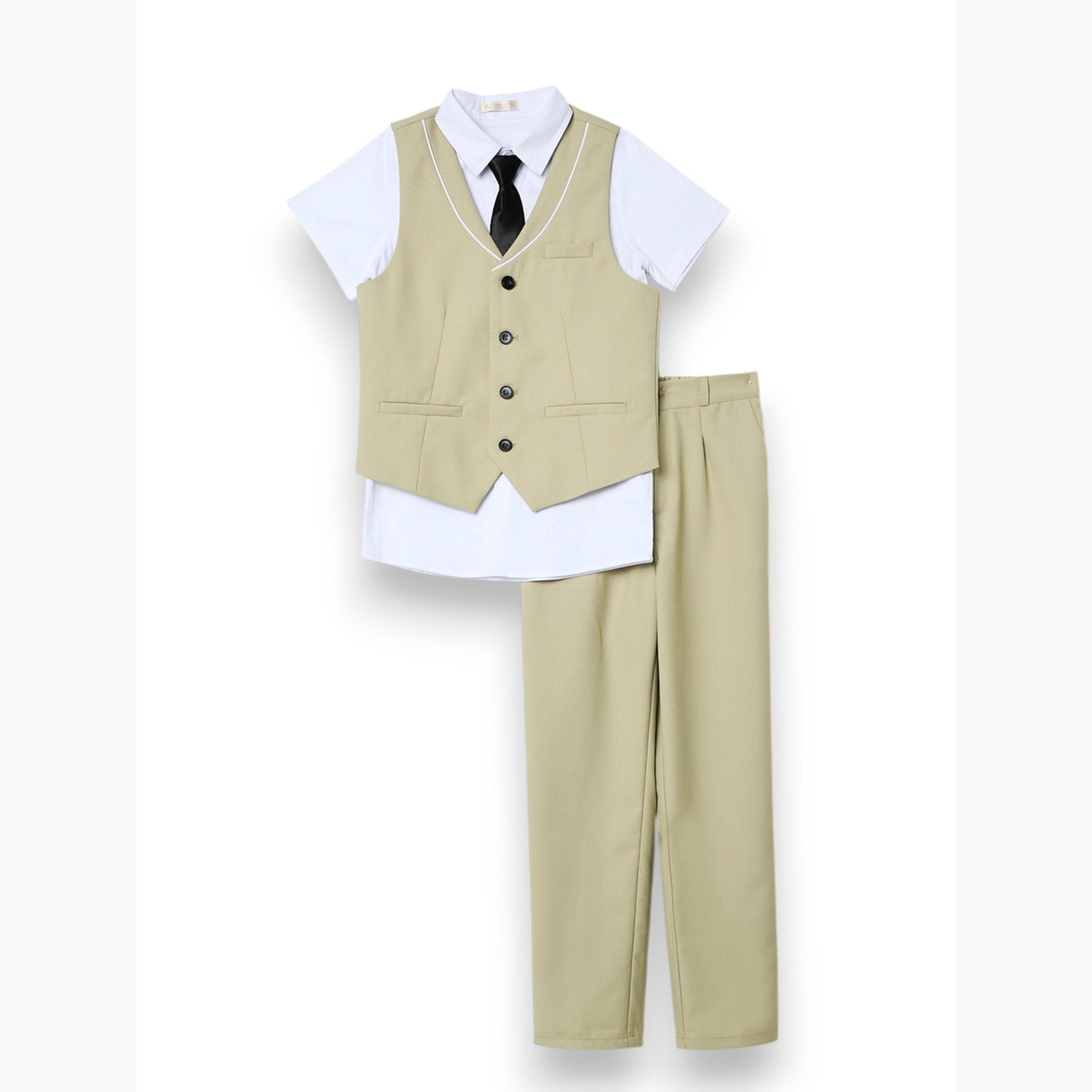 مجموعة من 4 قطع صدرية وقميص وبنطال مع ربطة عنق للأولاد-boys-clothing-setsandcoords-image-3