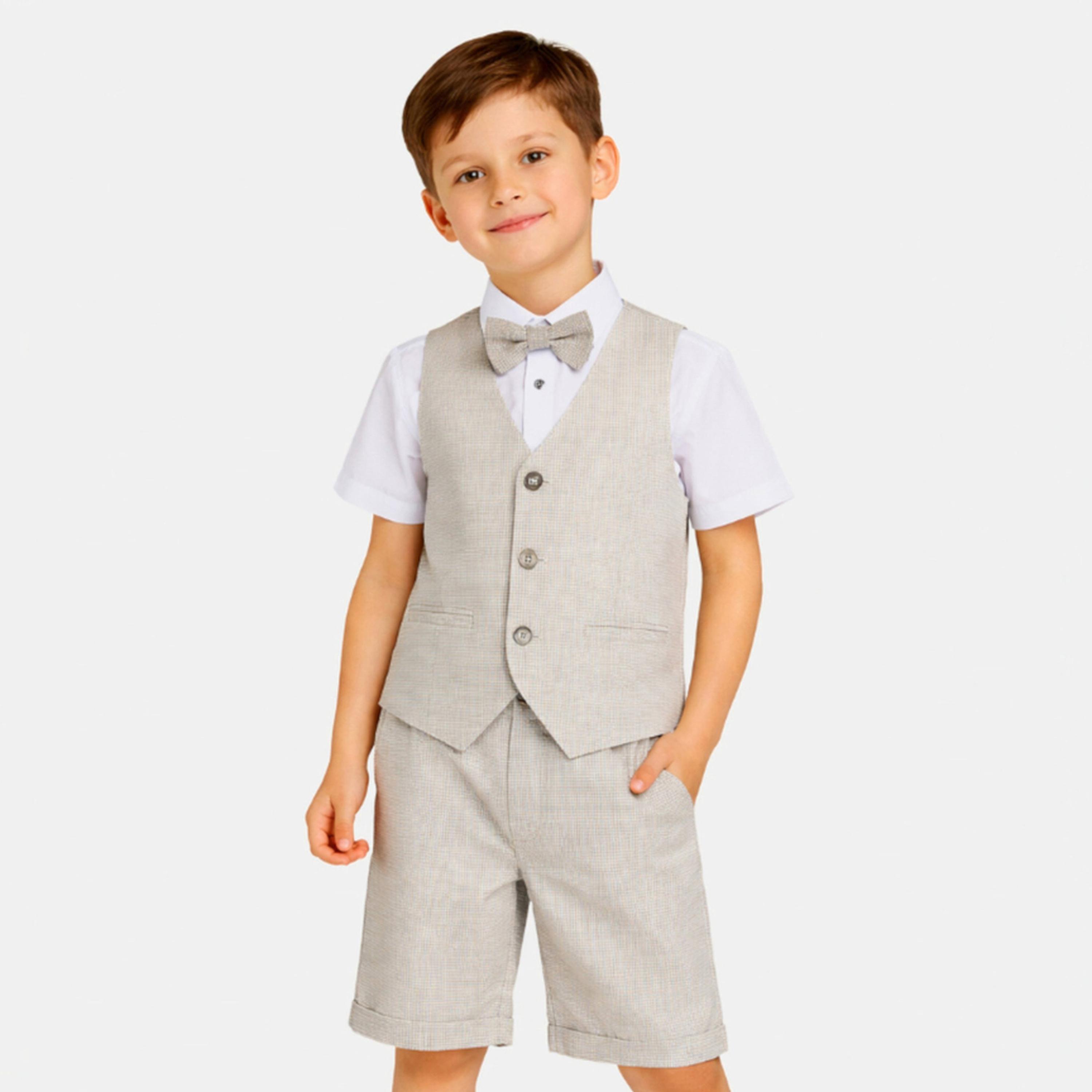 مجموعة من 4 قطع صدرية وقميص وشورت مع فيونكة عنق للأولاد-boys-clothing-setsandcoords-image-1