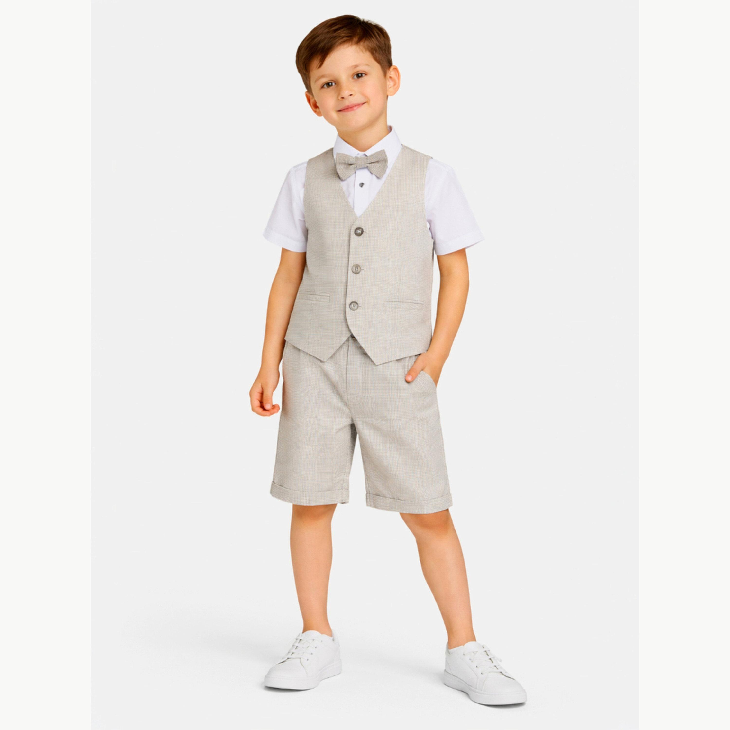 مجموعة من 4 قطع صدرية وقميص وشورت مع فيونكة عنق للأولاد-boys-clothing-setsandcoords-image-2