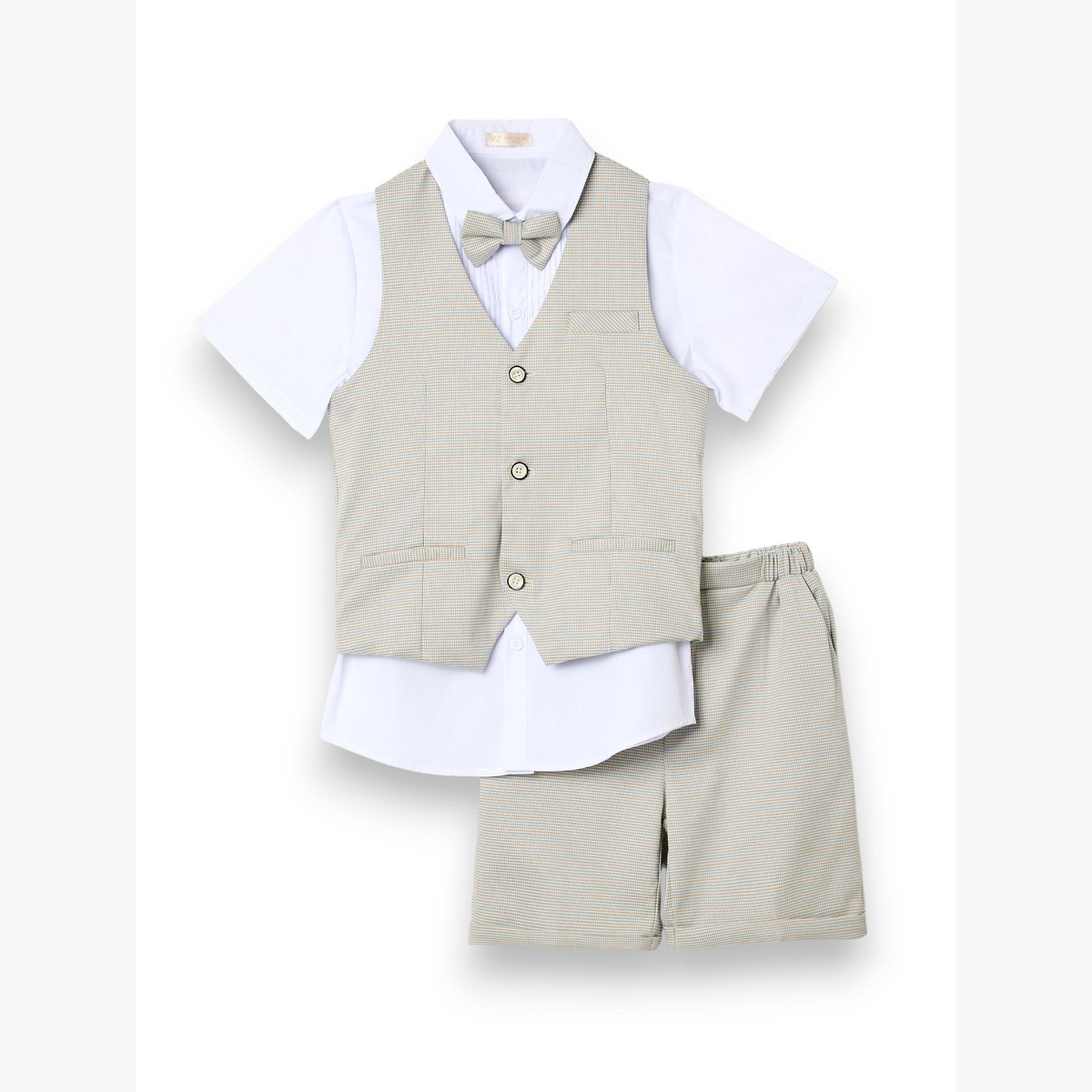 مجموعة من 4 قطع صدرية وقميص وشورت مع فيونكة عنق للأولاد-boys-clothing-setsandcoords-image-3