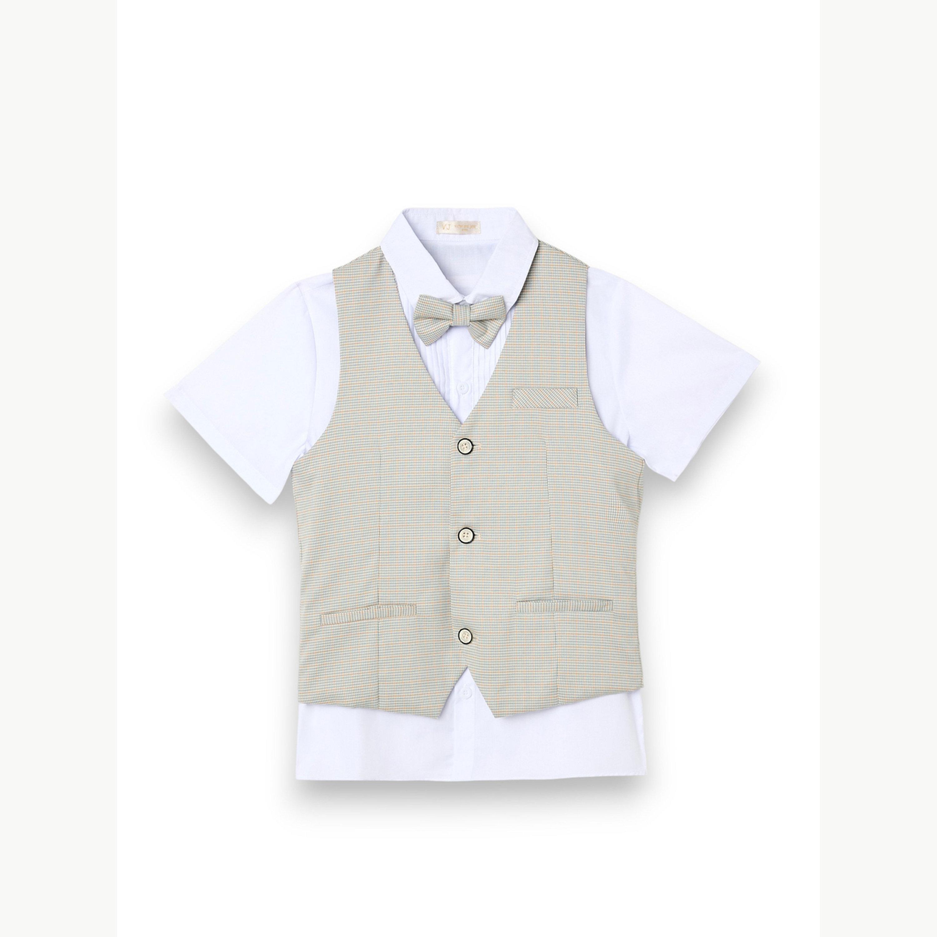 مجموعة من 4 قطع صدرية وقميص وشورت مع فيونكة عنق للأولاد-boys-clothing-setsandcoords-image-4