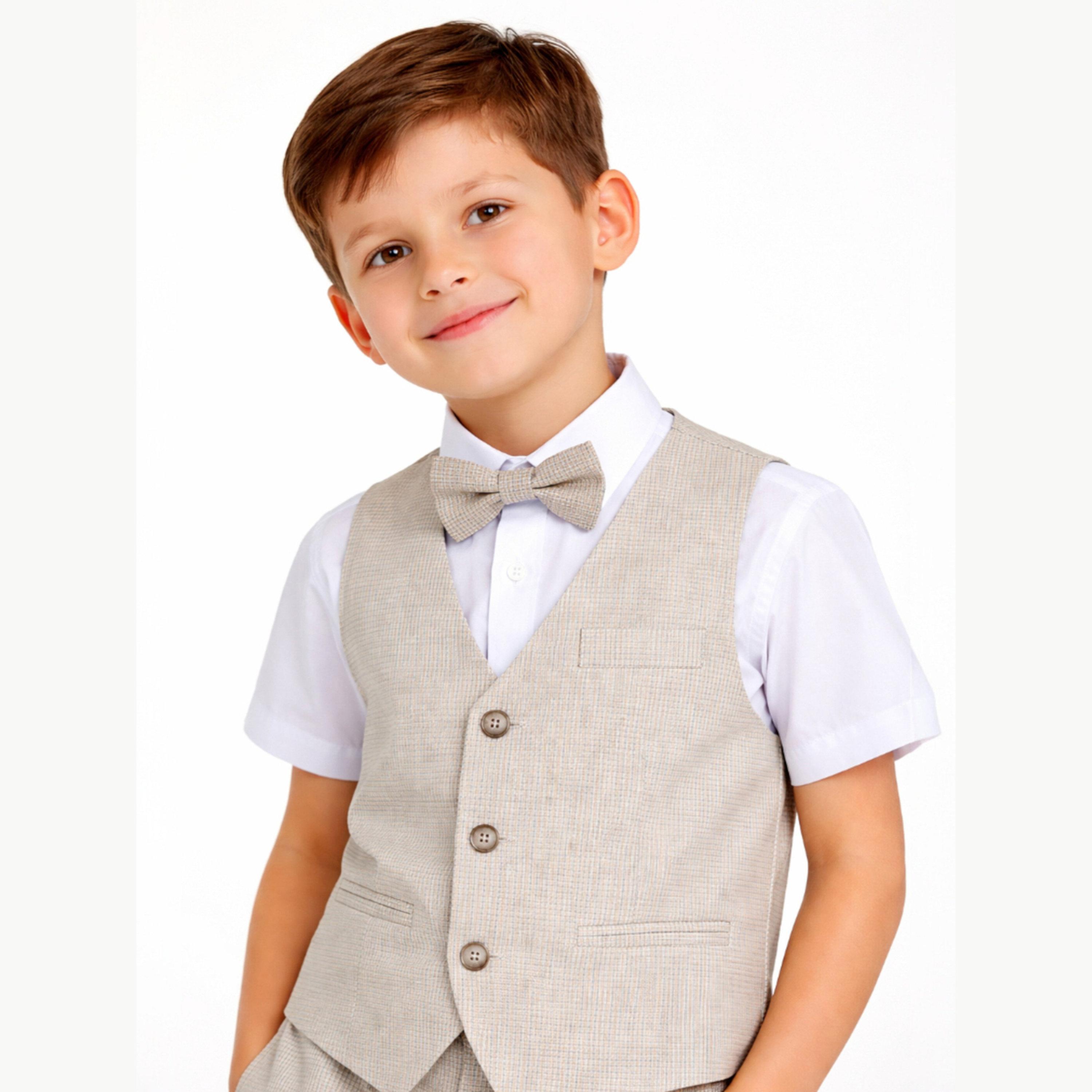 مجموعة من 4 قطع صدرية وقميص وشورت مع فيونكة عنق للأولاد-boys-clothing-setsandcoords-image-5