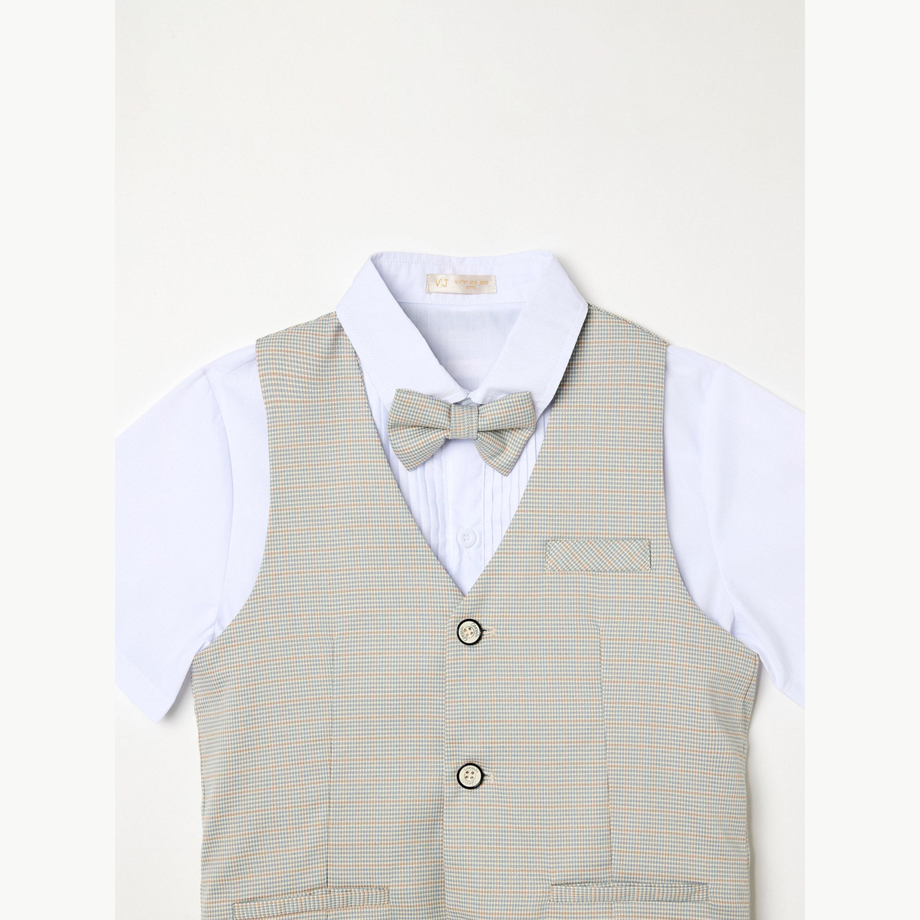 مجموعة من 4 قطع صدرية وقميص وشورت مع فيونكة عنق للأولاد-boys-clothing-setsandcoords-image-7