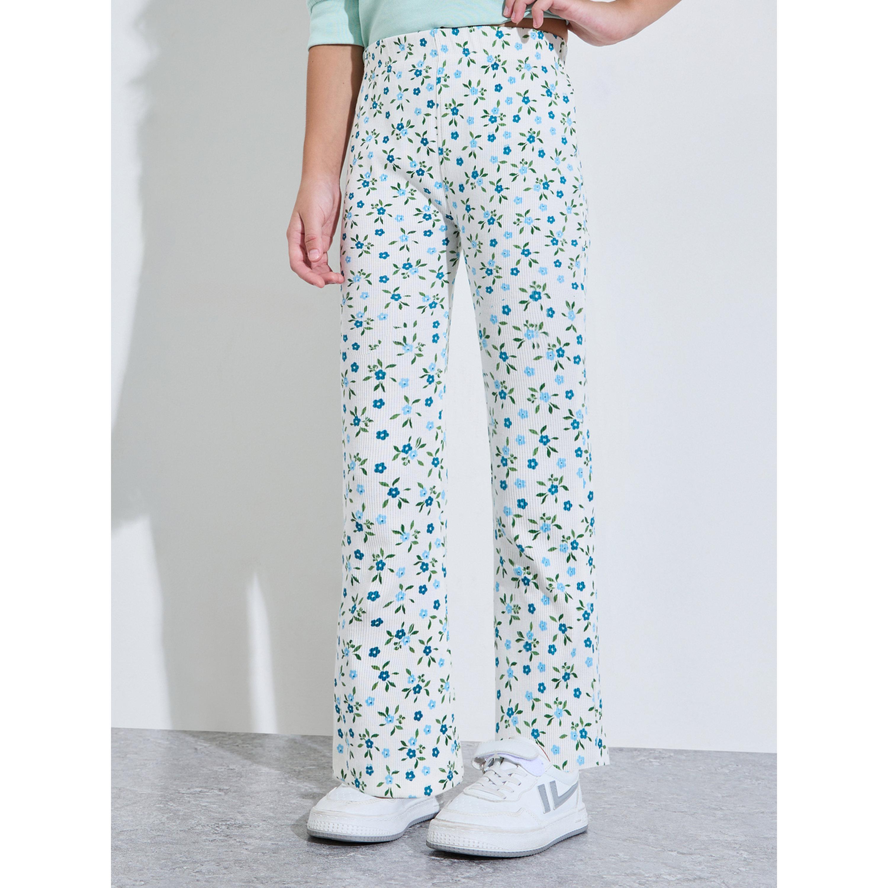Styli Girls Off White Floral All Over Print Fit and Flare Leggings-girls-clothing-bottoms-leggings-image-1