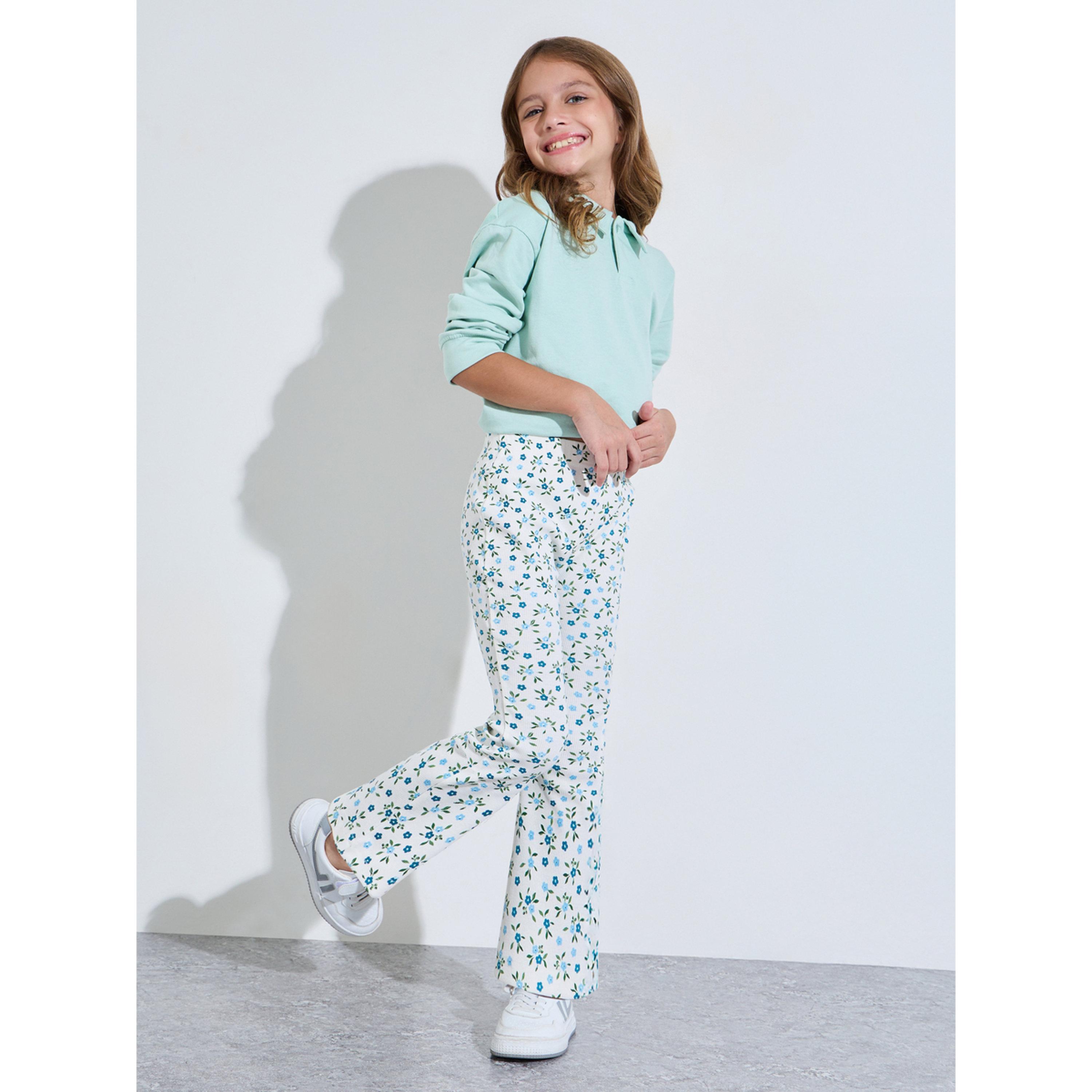 Styli Girls Off White Floral All Over Print Fit and Flare Leggings-girls-clothing-bottoms-leggings-image-2