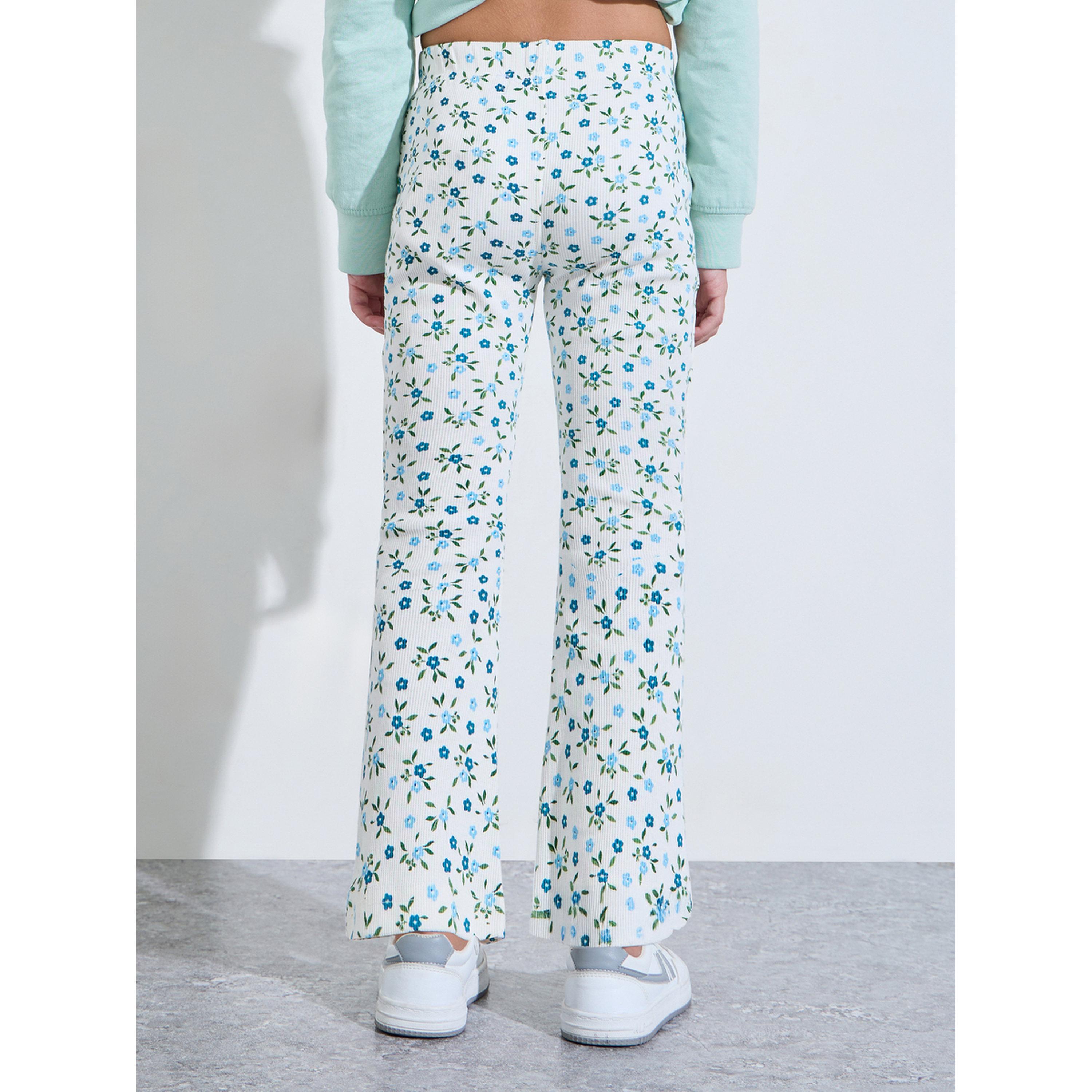 Styli Girls Off White Floral All Over Print Fit and Flare Leggings-girls-clothing-bottoms-leggings-image-4