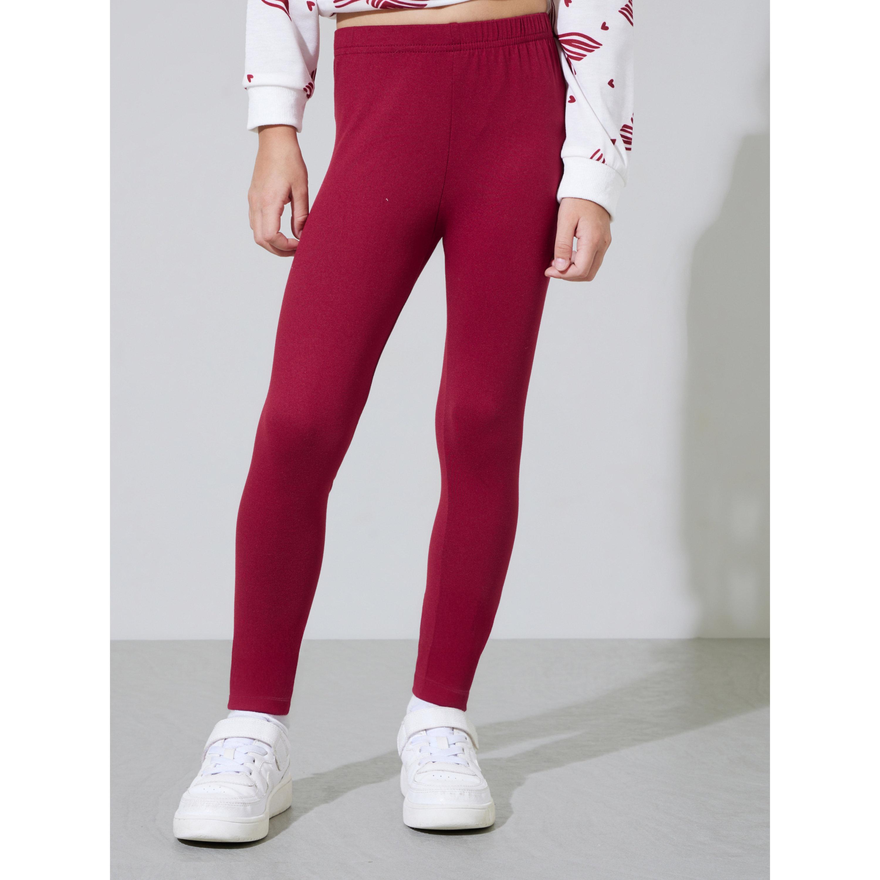 مجموعة من ليقنز عنابي سادة وفستان بقبعة ومطبوعات كاملة للبنات باللون أوف وايت-girls-clothing-setsandcoords-image-4