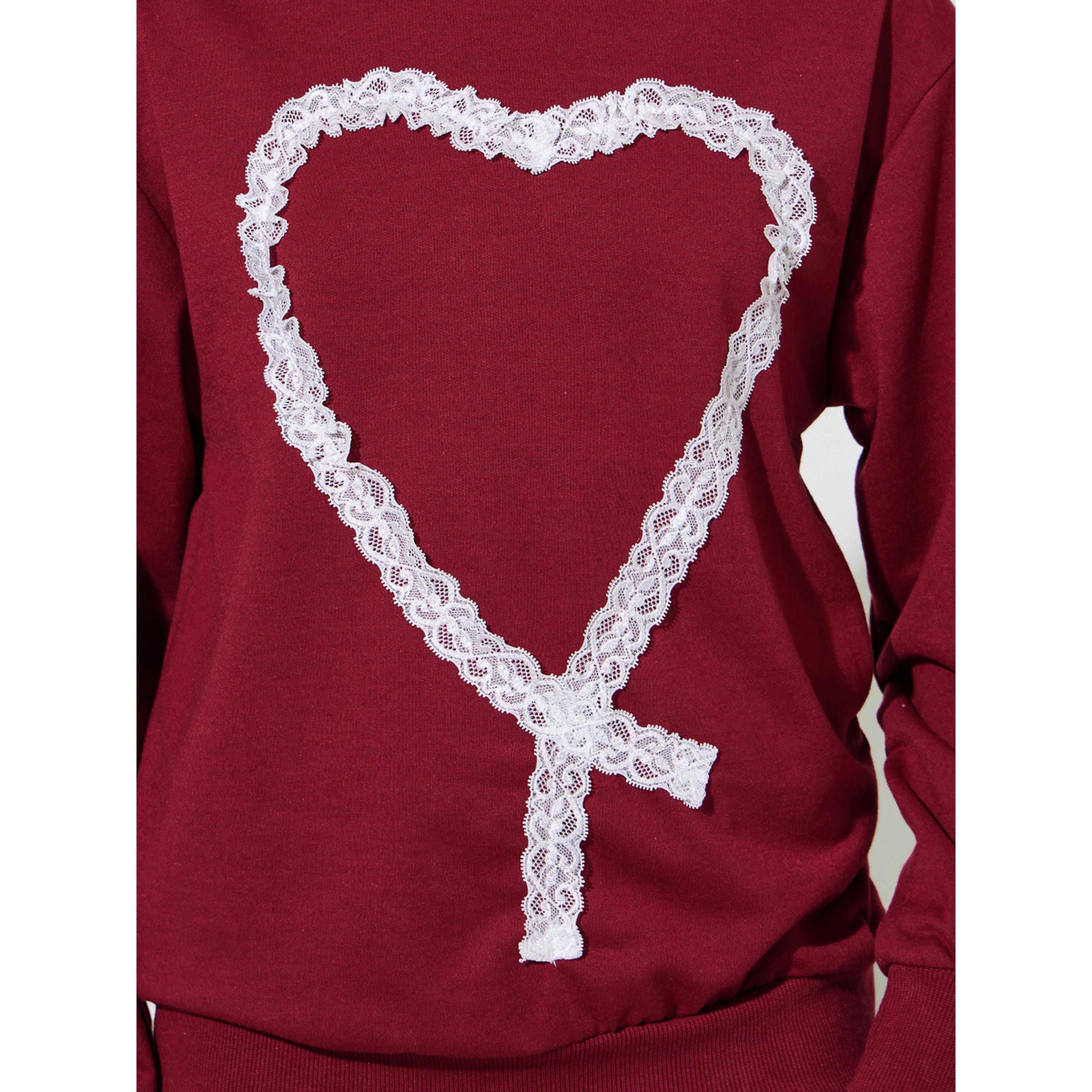 Styli Teen Girls Burgundy Lace Details Sweatshirt and Cream Straight Leg Pants Set-girls-clothing-setsandcoords-image-5