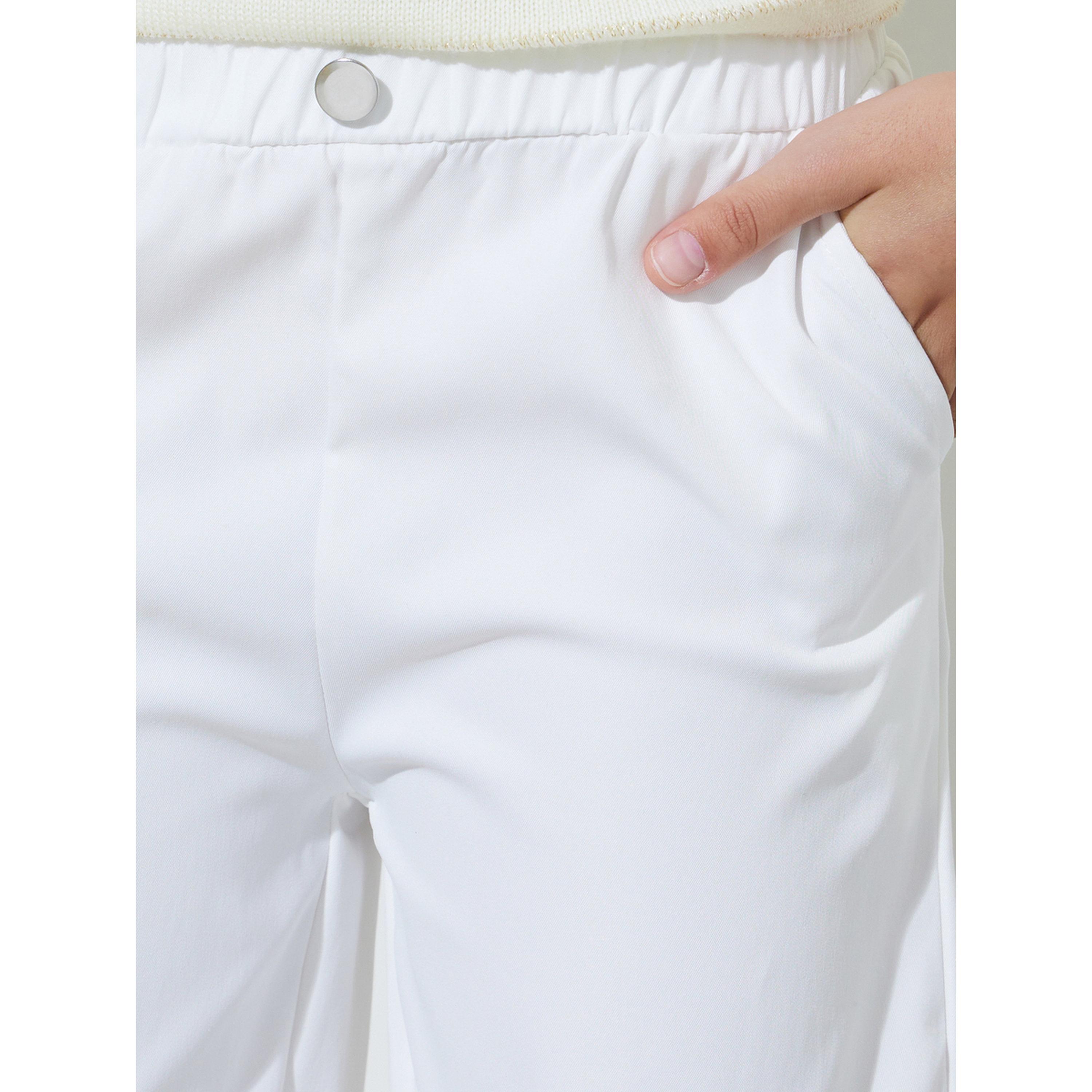 Styli Teen Girls Off White Solid Wide Leg Casual Trousers-girls-clothing-bottoms-trousers-image-3