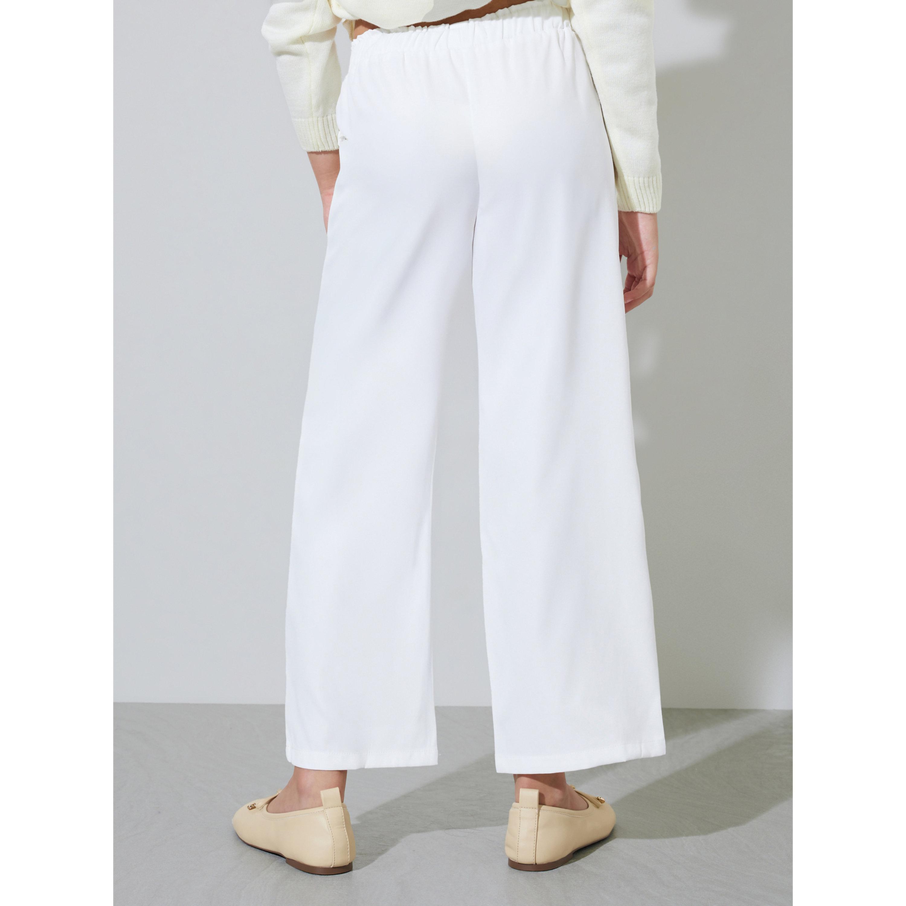 Styli Teen Girls Off White Solid Wide Leg Casual Trousers-girls-clothing-bottoms-trousers-image-4