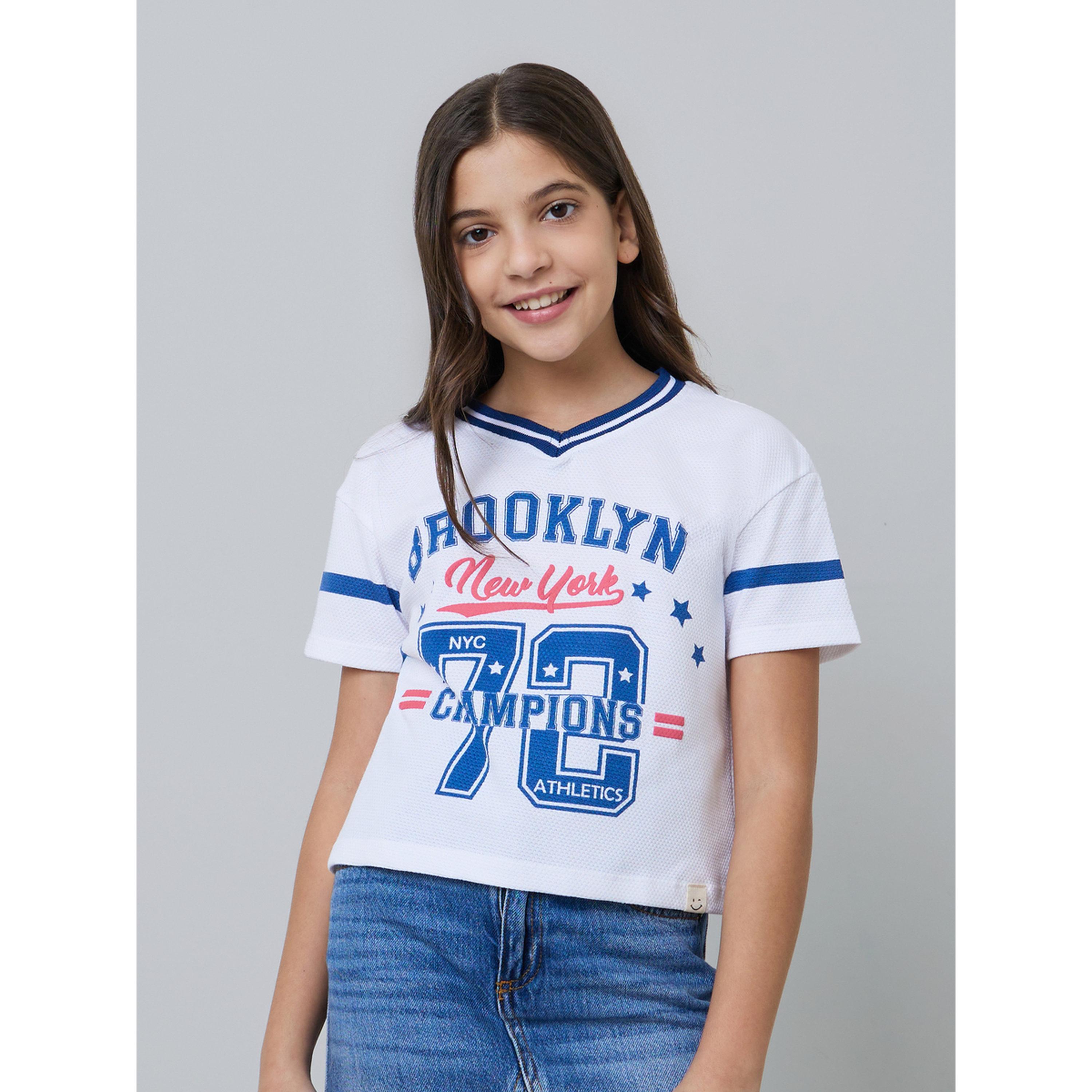 Styli Teen Girls White Varsity Print T-Shirt-girls-clothing-tshirts-image-1
