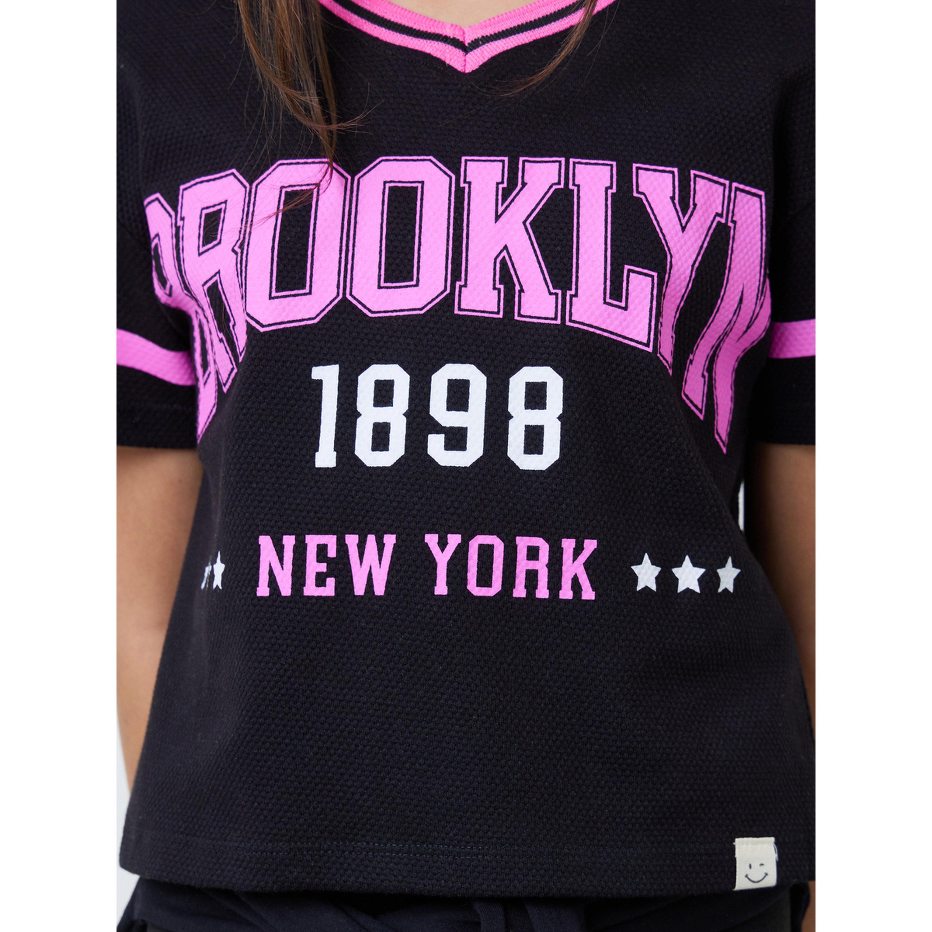 Styli Teen Girls Black Varsity Print T-Shirt-girls-clothing-tshirts-image-4