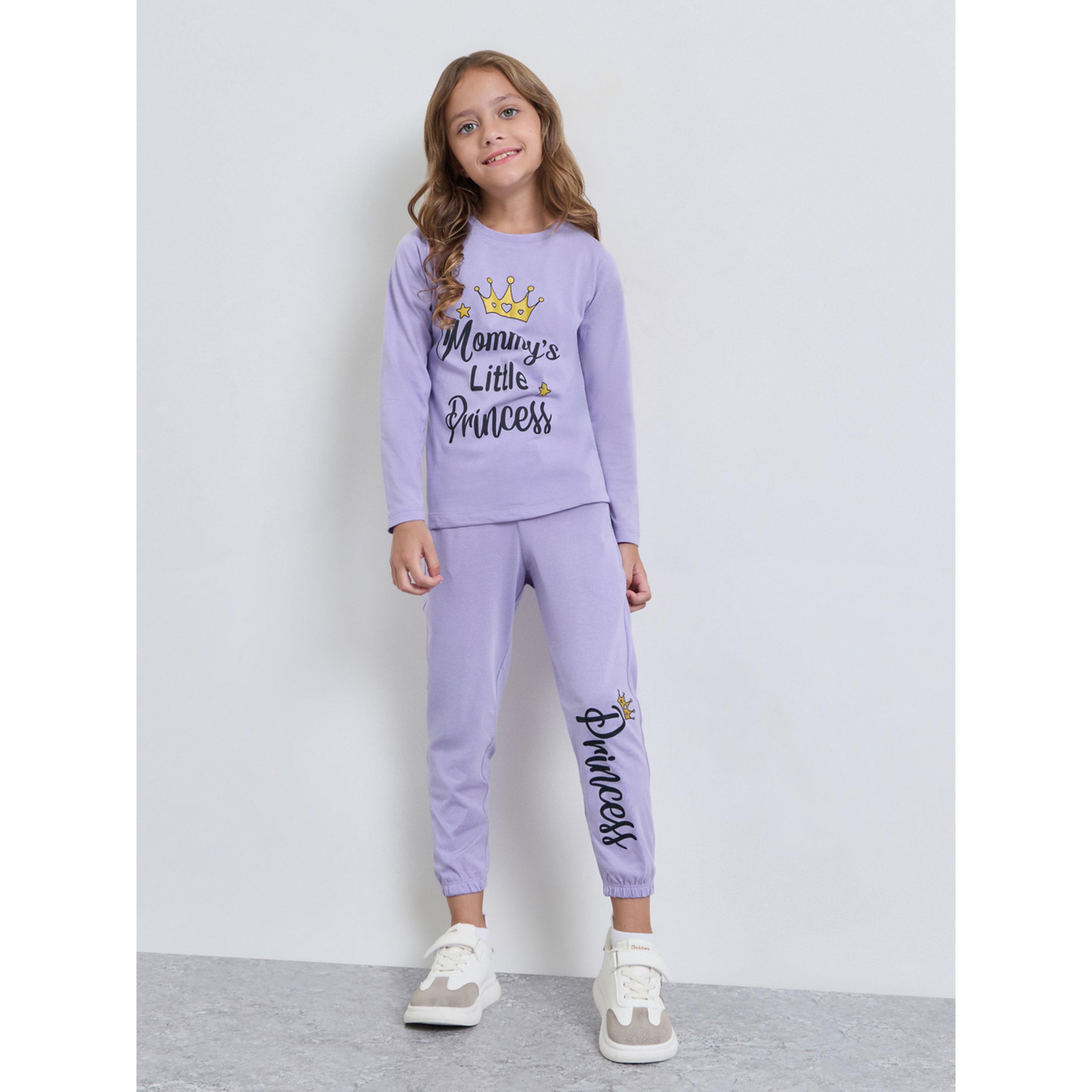 Styli Girls Lilac Cotton Princess Graphic Sweatshirt and Joggers Set-girls-clothing-setsandcoords-image-1